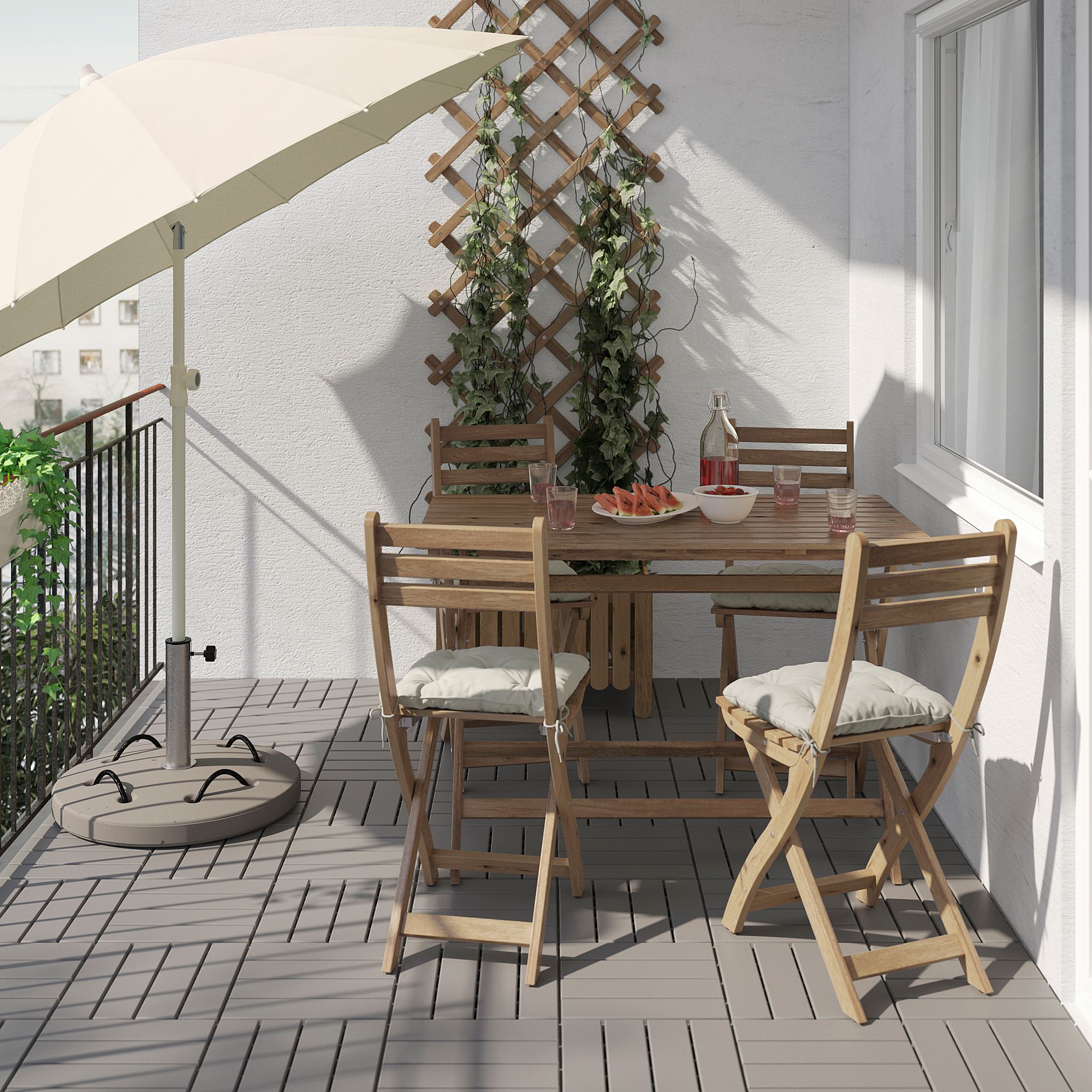 ASKHOLMEN IKEA АСКХОЛЬМЕН Стол + 4 стула, д/сада, светло-коричневая морилка  (ТОВАР ВЫШЕЛ ИЗ АССОРТИМЕНТА)