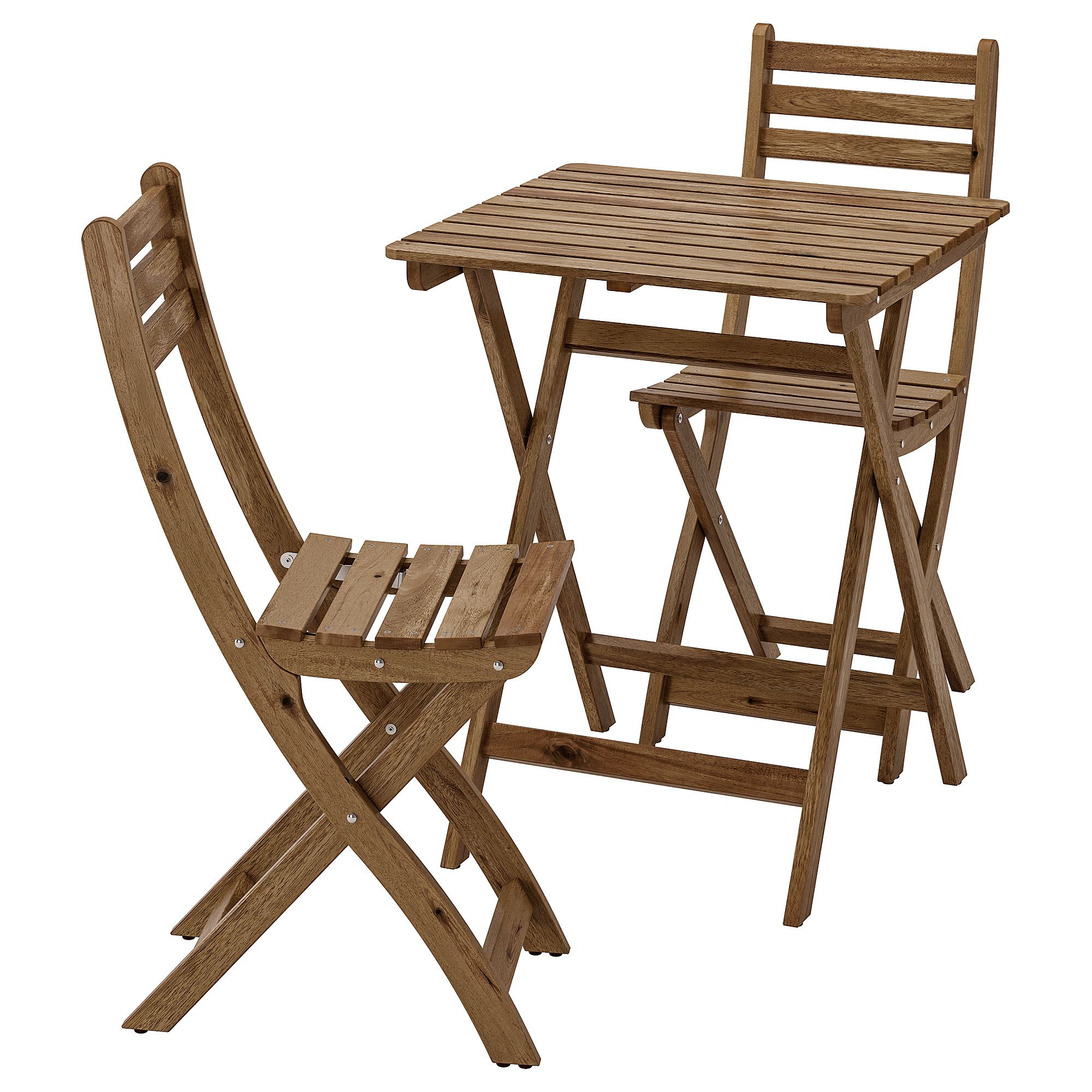 ASKHOLMEN IKEA АСКХОЛЬМЕН Стол + 2стула, д/сада, серо-коричневая морилка