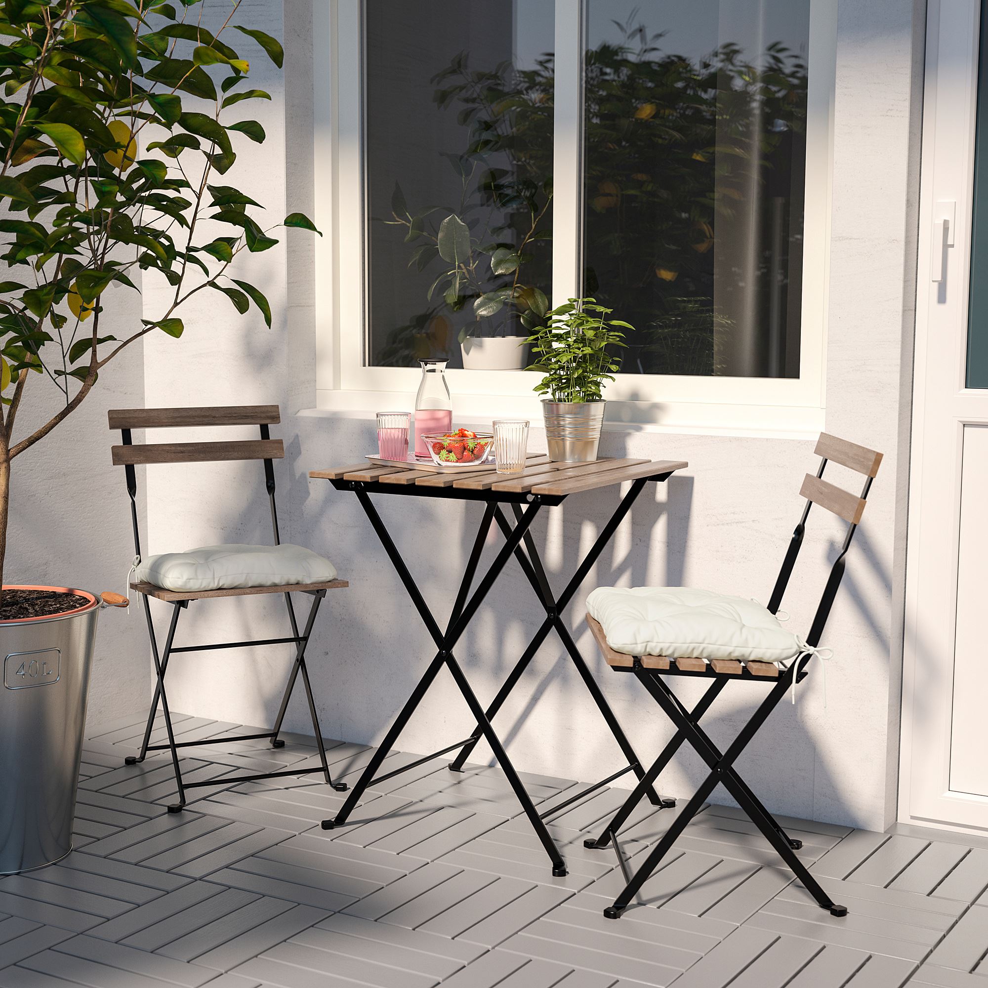 TARNO IKEA ТЭРНО Стол+2 стула, д/сада, черный/светло-коричневая морилка