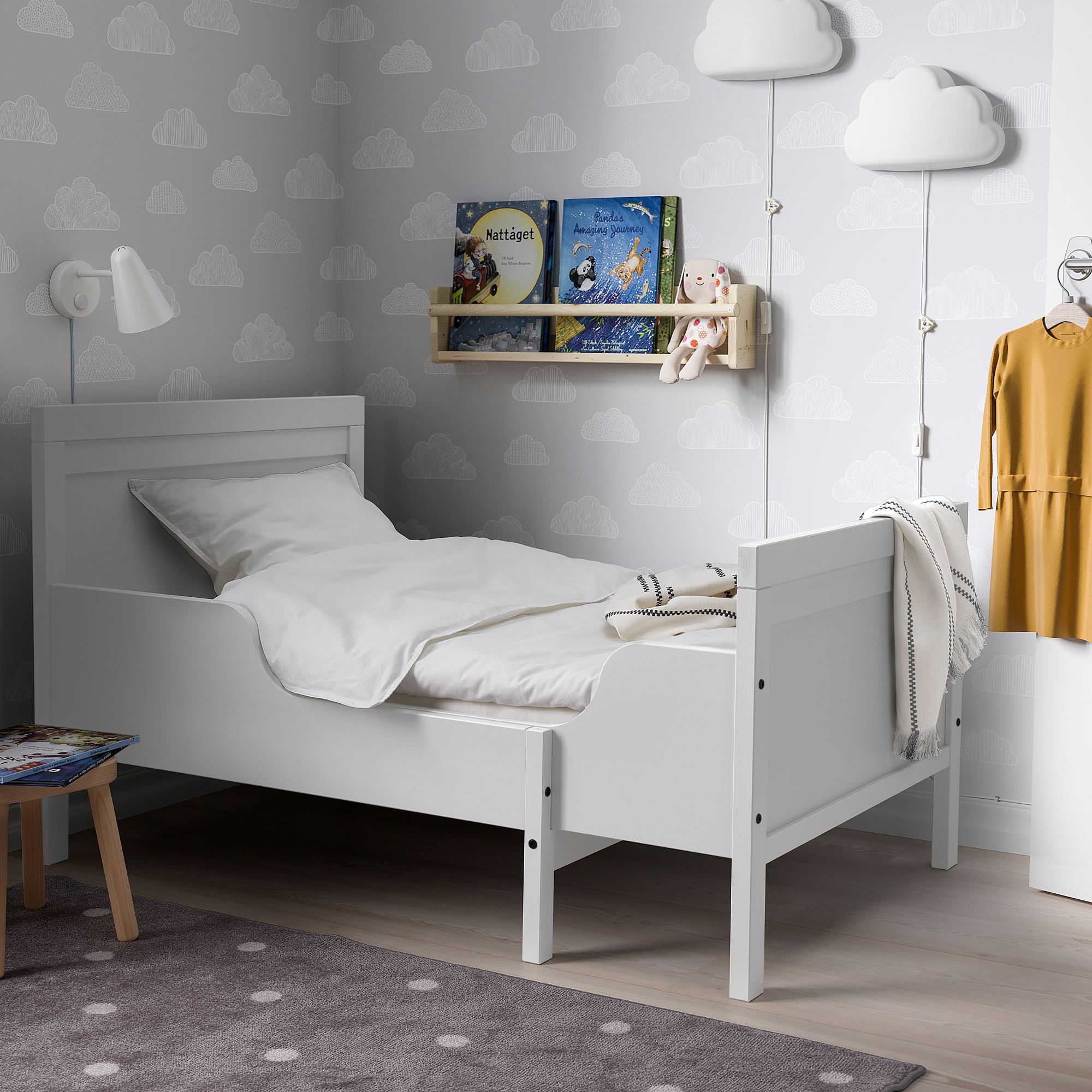 SUNDVIK/LUROY IKEA Раздвижная кровать с реечным дном, белый 80x200 см