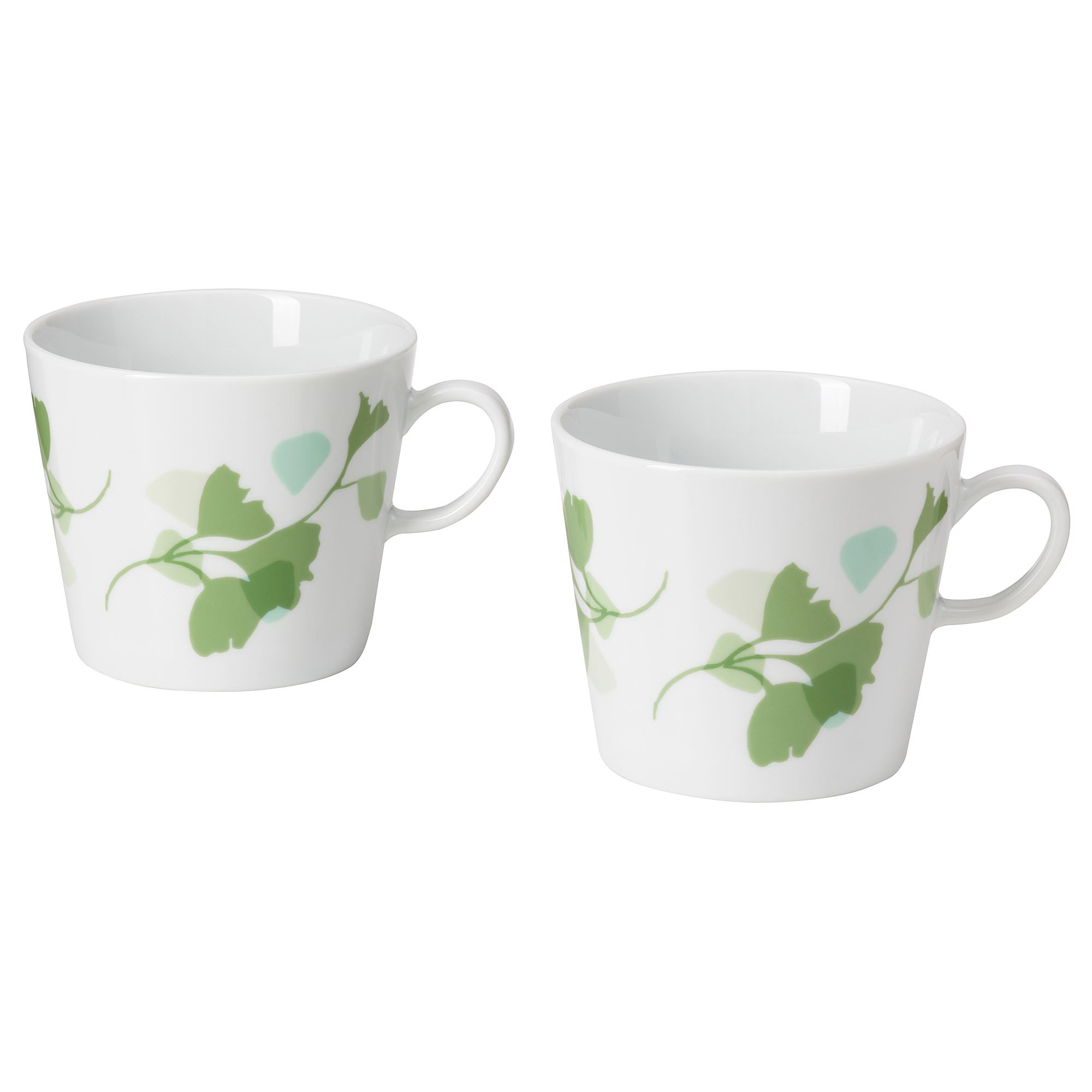 STILENLIG IKEA СТИЛЕНЛИГ Кружка, 2 шт., орнамент листья белый/зеленый 33 сл  (ТОВАР ВЫШЕЛ ИЗ АССОРТИМЕНТА)