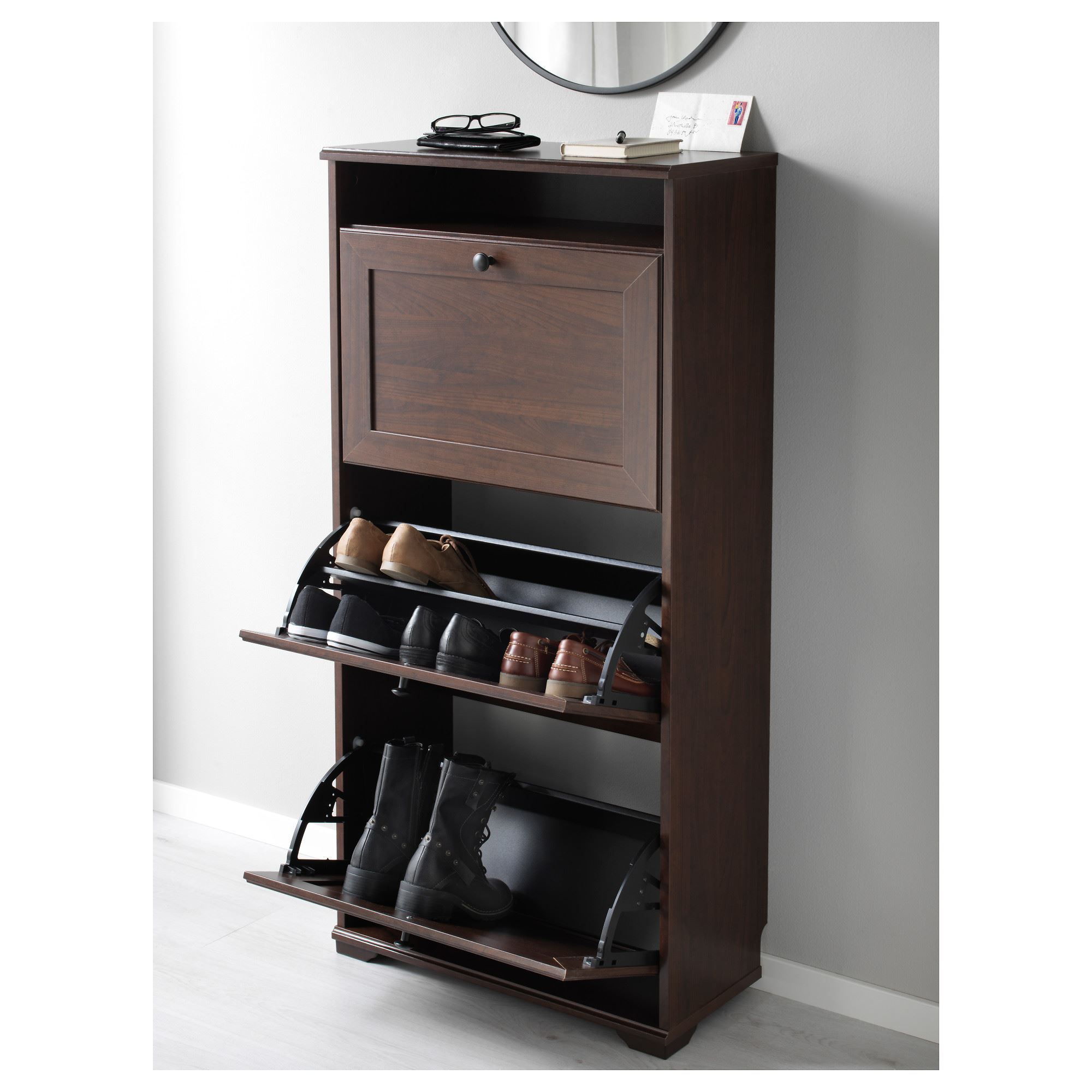 BRUSALI IKEA БРУСАЛИ Галошница,3 отделения, коричневый, 61x30x130 см
