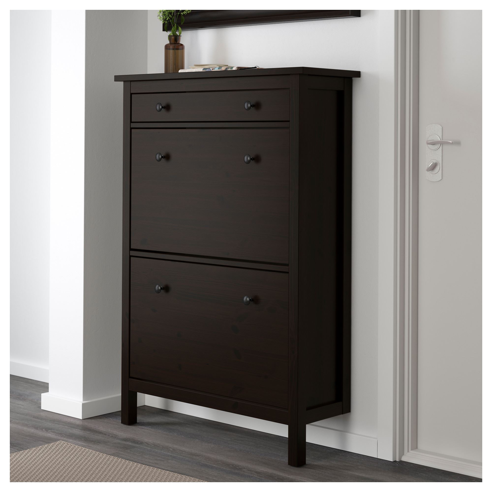 HEMNES IKEA Галошница с 2 отделениями, черно-коричневый, 89x30x127 см