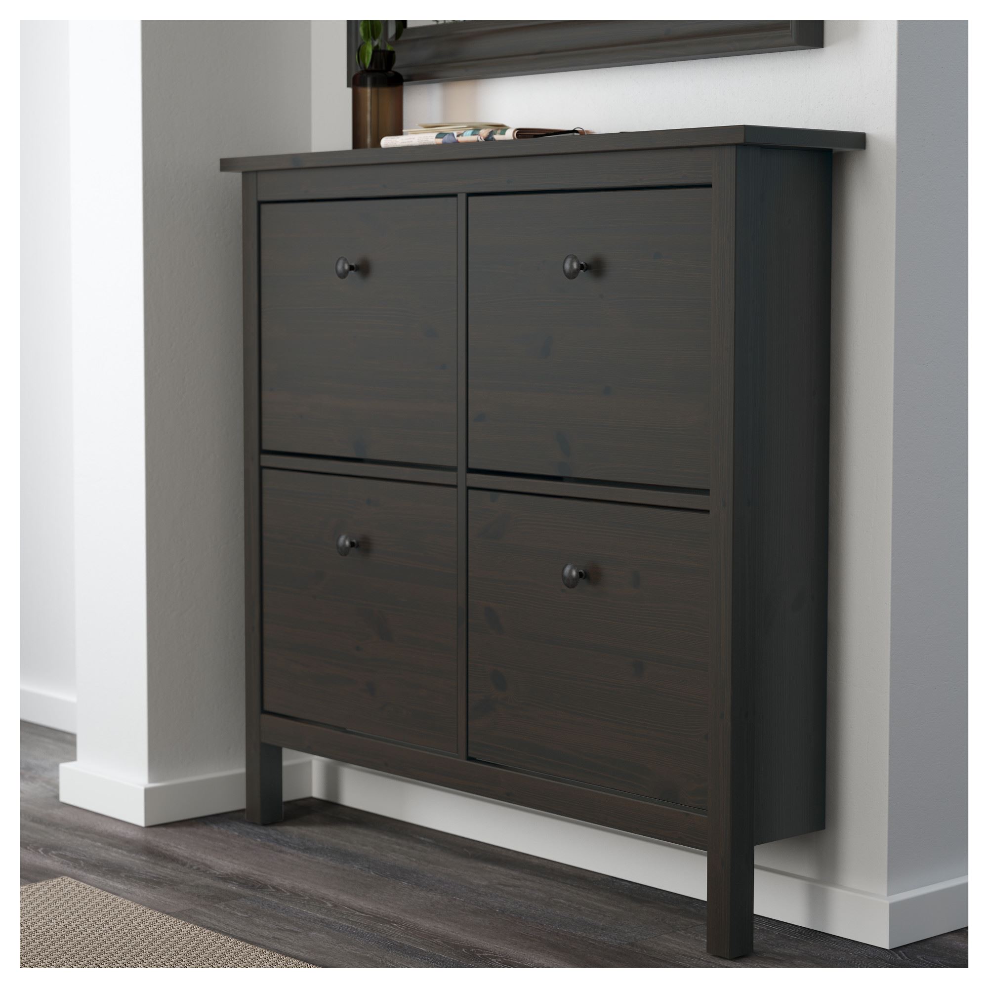 HEMNES IKEA ХЕМНЭС Галошница, 4 отделения, черно-коричневый, 107x22x101 см