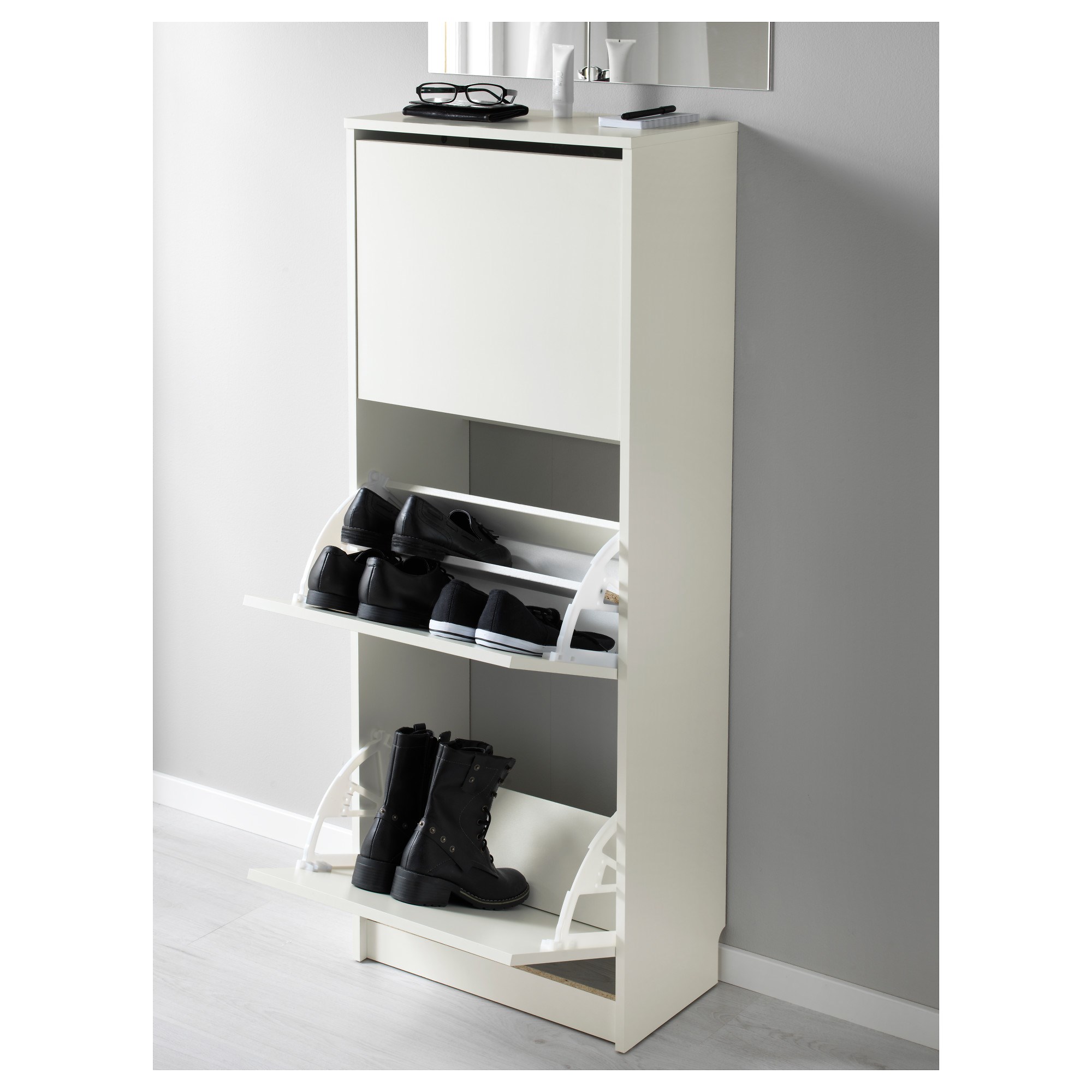 BISSA IKEA Галошница,3 отделения, белый, 49x28x135 см