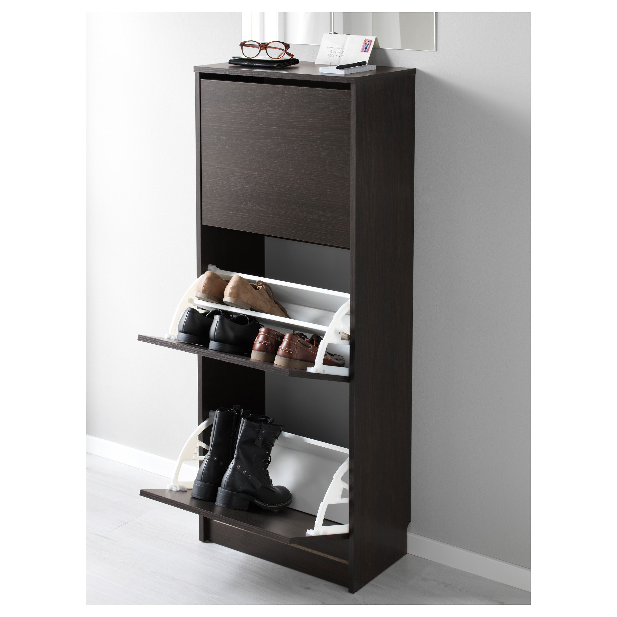 BISSA IKEA Галошница,3 отделения, черный/коричневый, 49x28x135 см