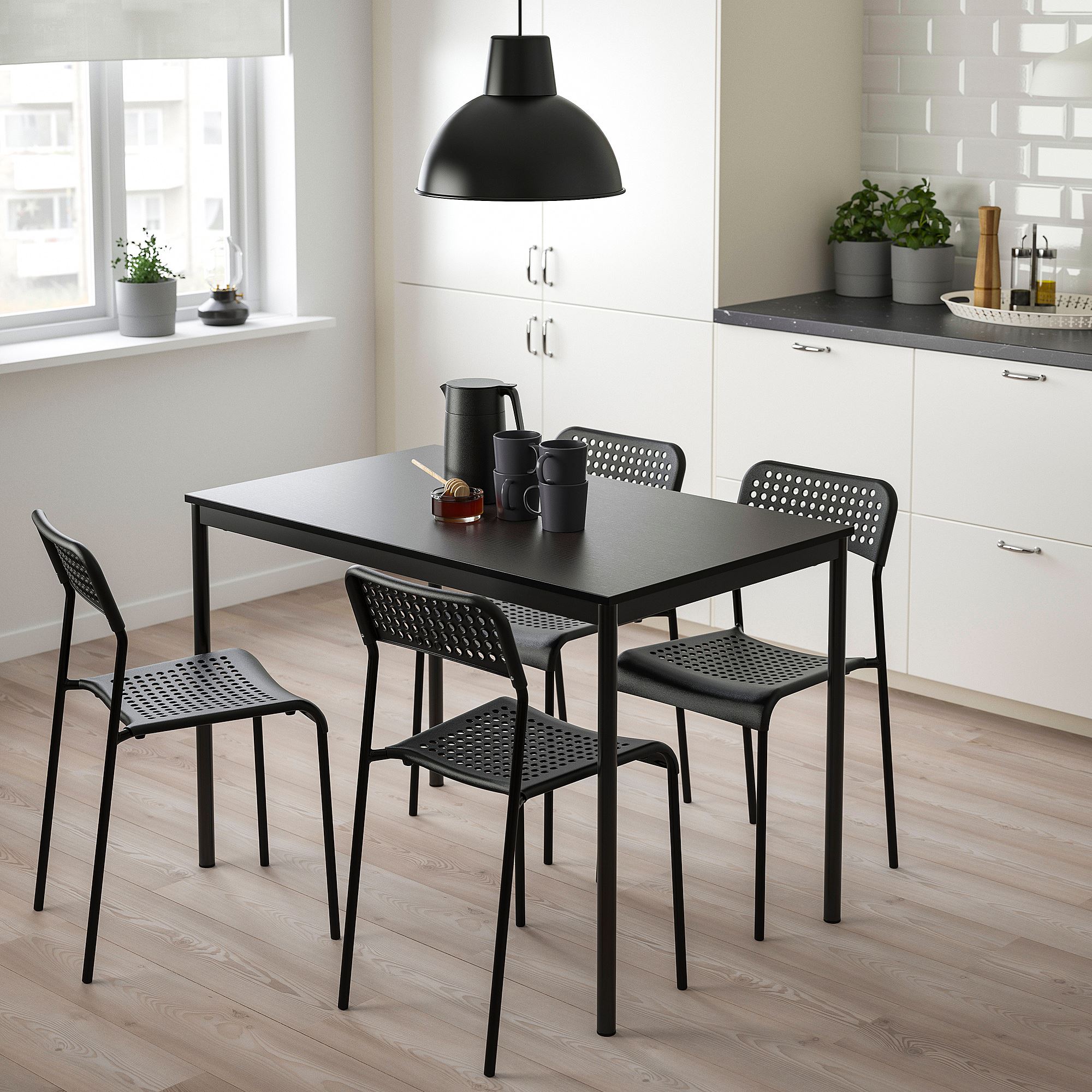 САНДСБЕРГ/АДДЕ IKEA ADDE/SANDSBERG стол и 4 стула, 110x67 см, черный/черный