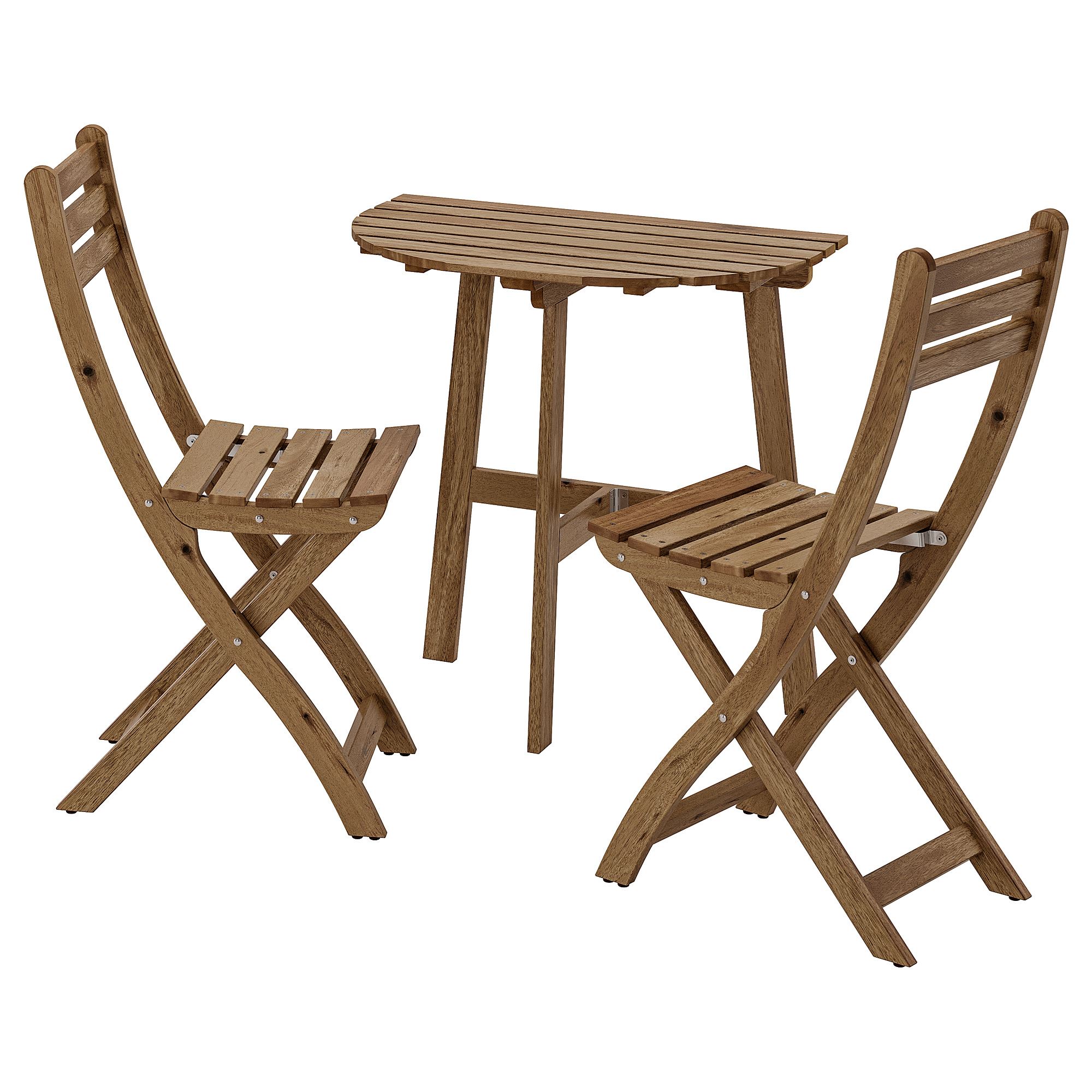 ASKHOLMEN IKEA АСКХОЛЬМЕН Стол+2 складных стула, д/сада, светло-коричневая морилка