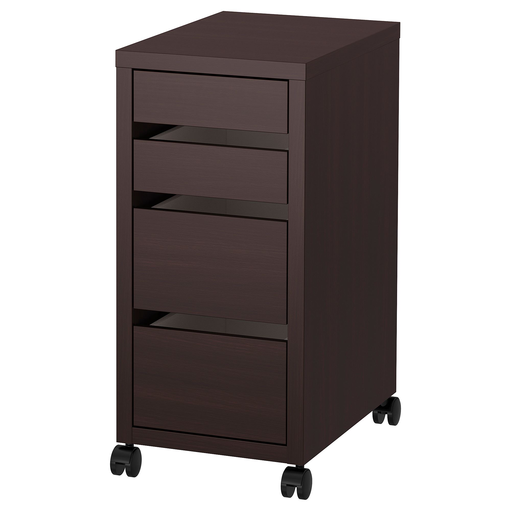 MICKE IKEA МИККЕ Тумба с ящиками на колесах, черно-коричневый, 35x75 см