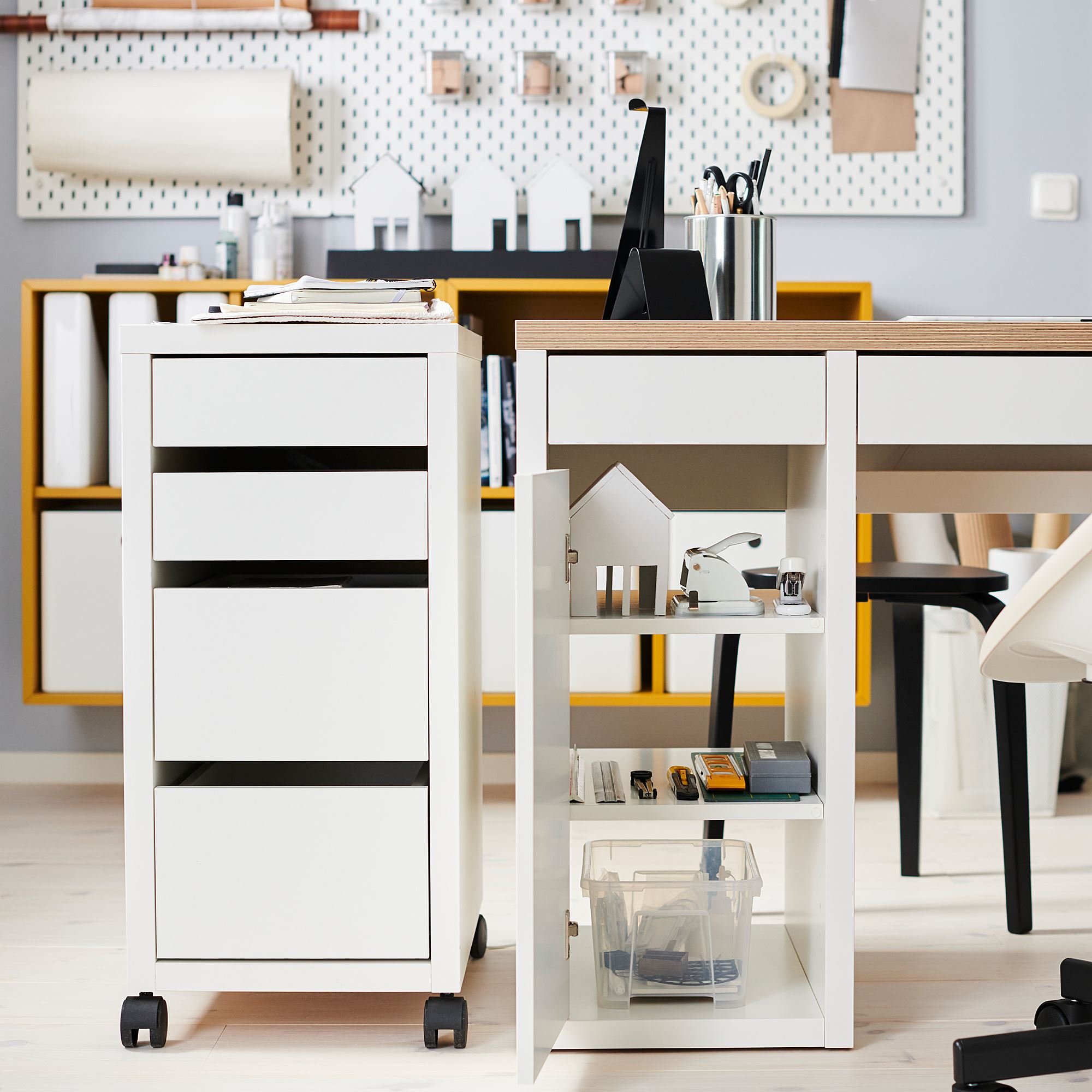MICKE IKEA МИККЕ Тумба с ящиками на колесах, белый, 35x75 см