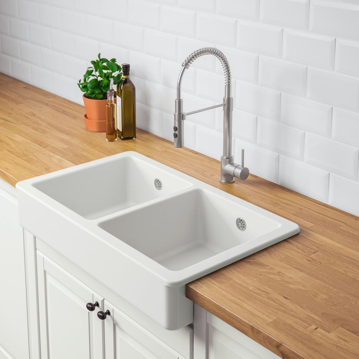 HAVSEN IKEA ХАВСЕН Двойная мойка, видимая фронт стенка, белый, 82x48 см