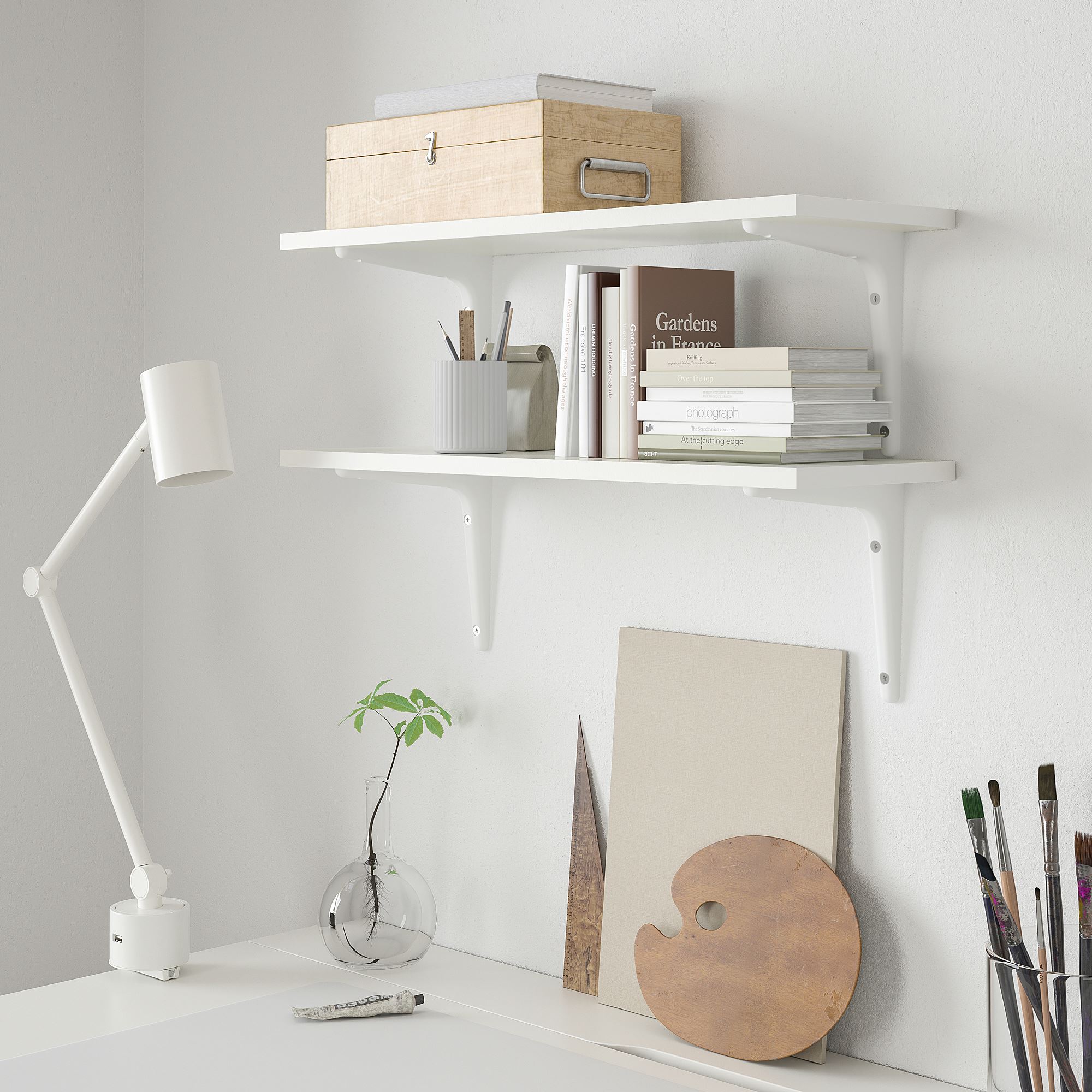 BURHULT IKEA БУРГУЛЬТ / SIBBHULT СИББГУЛЬТ Навесная полка, комбинация, белый/белый, 59x20 см