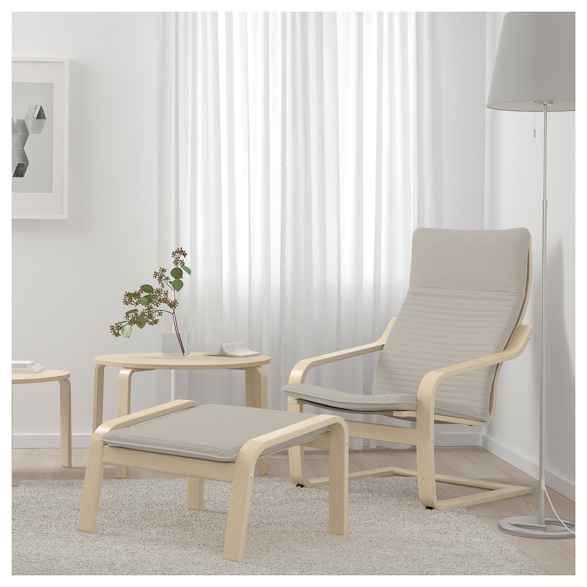 POANG IKEA ПОЭНГ Кресло, дубовый шпон, беленый/серый