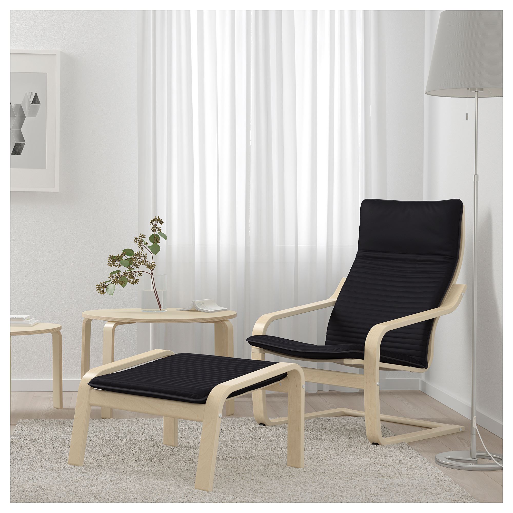 POANG IKEA ПОЭНГ Кресло, дубовый шпон, беленый/черный