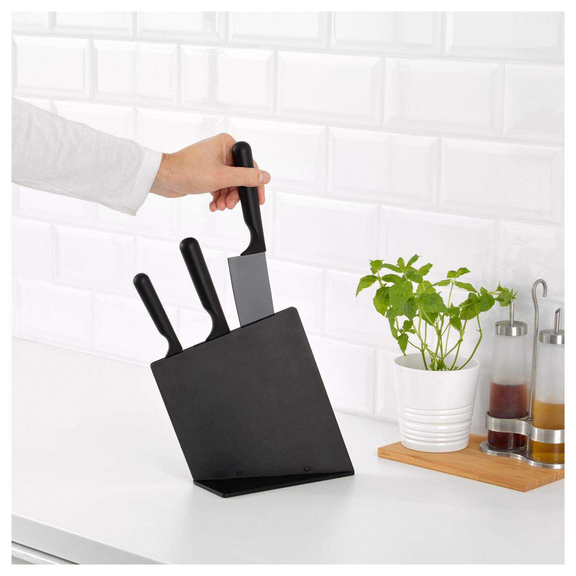 JAMFORA IKEA ЭМФЁРА 3 ножа+подставка, черный