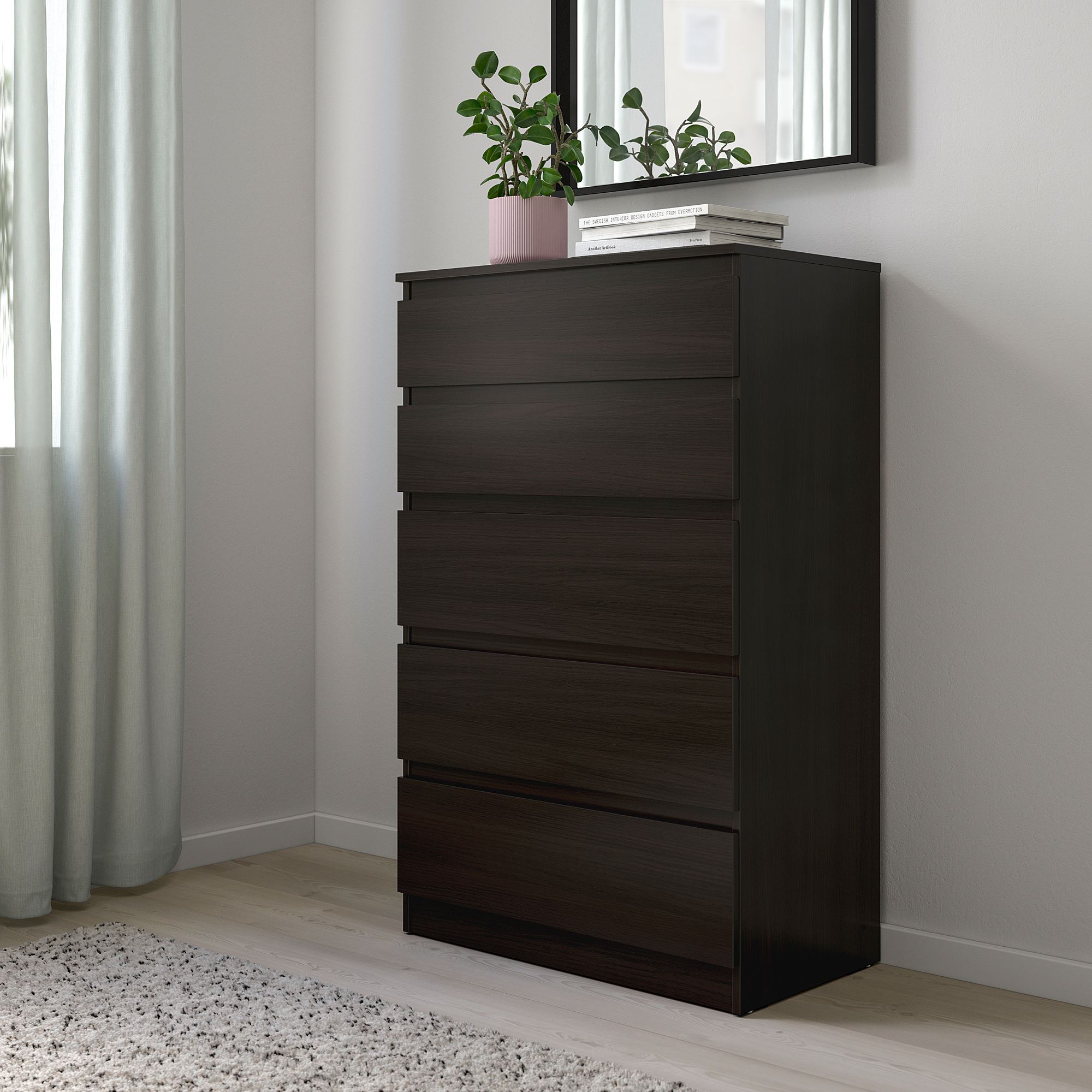 KULLEN IKEA Комод с 5 ящиками, 70x112 см, черно-коричневый