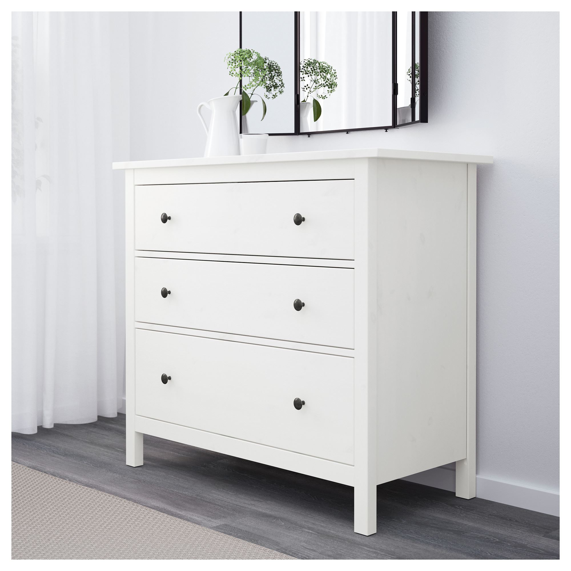 HEMNES IKEA Комод с 3 ящиками, 108x96 см, белая морилка