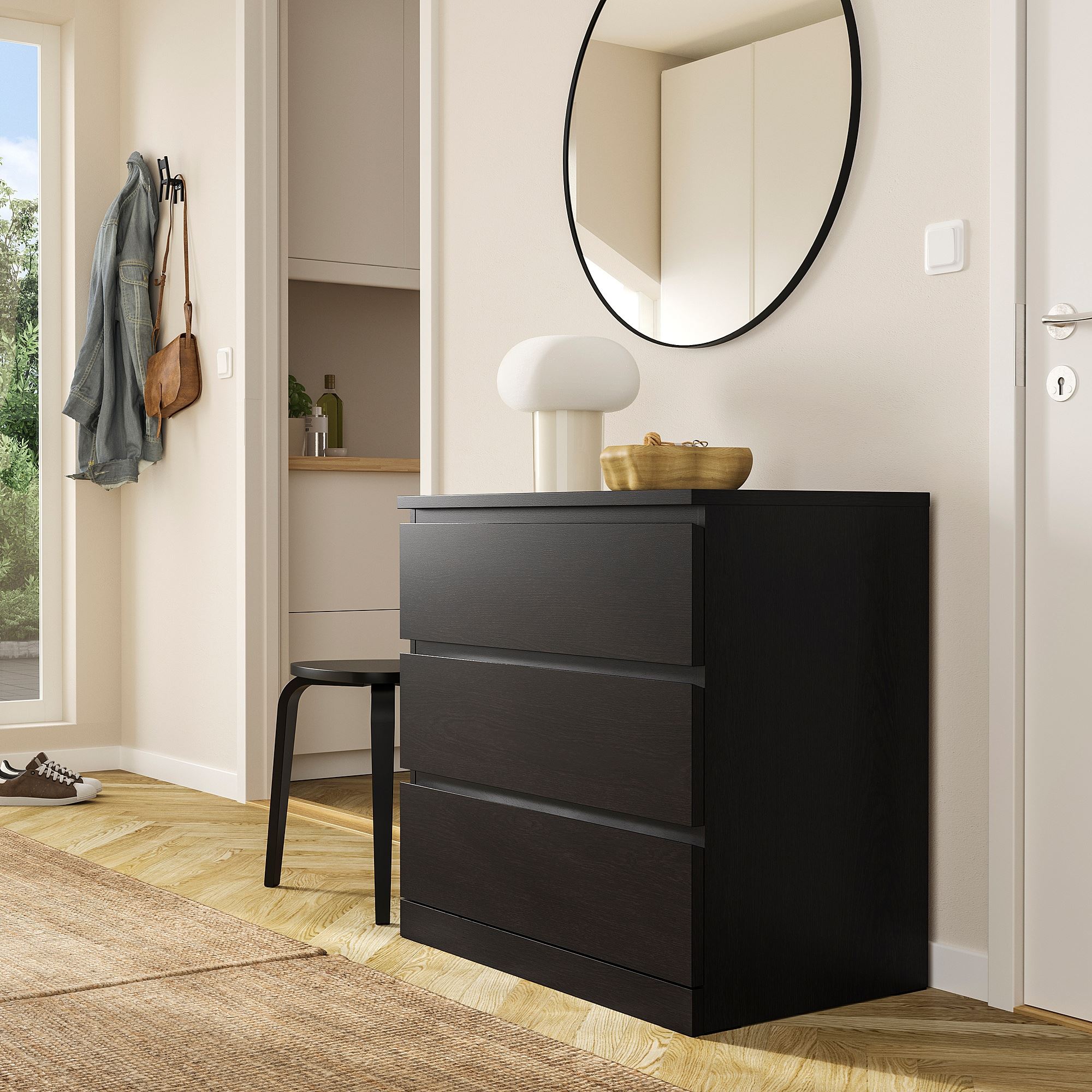 MALM IKEA Комод с 3 ящиками, 80x78 см, черно-коричневый