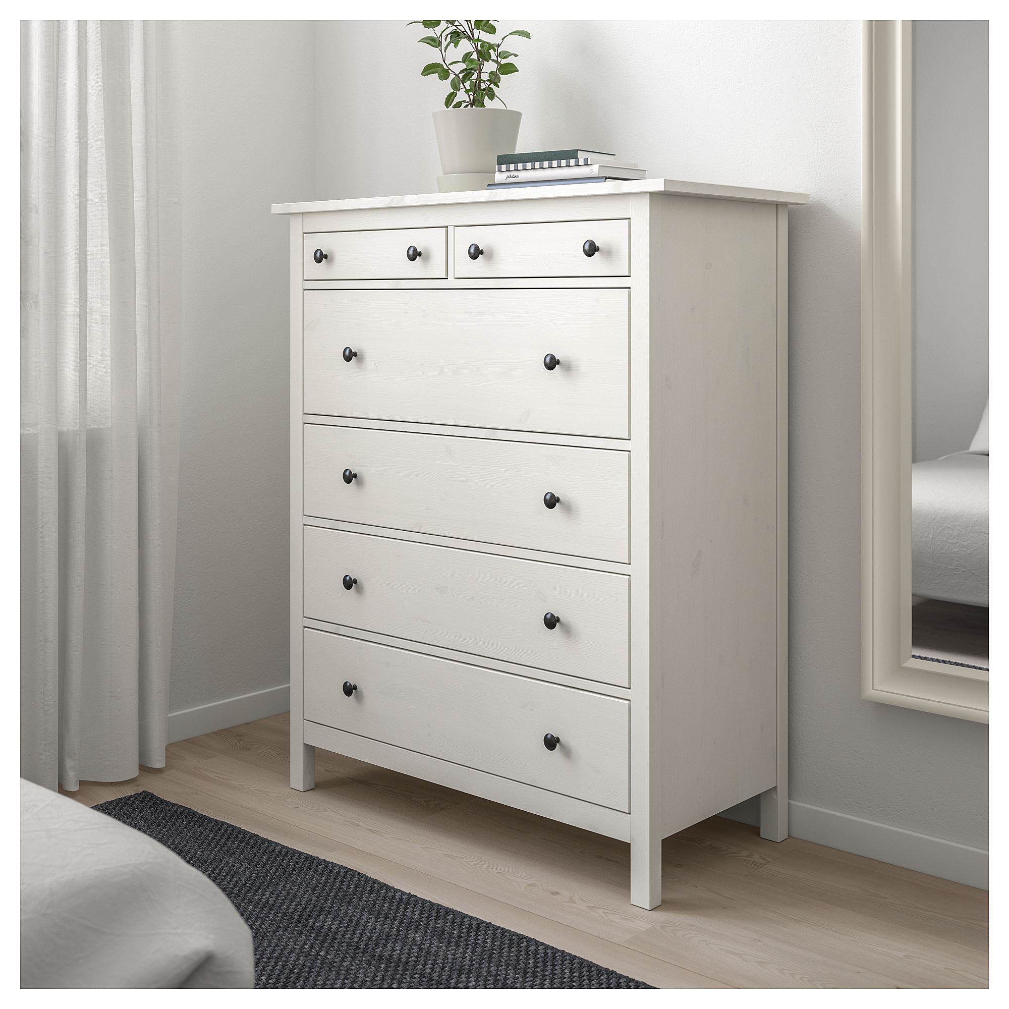HEMNES IKEA Комод с 6 ящиками, 108x130 см, белая морилка