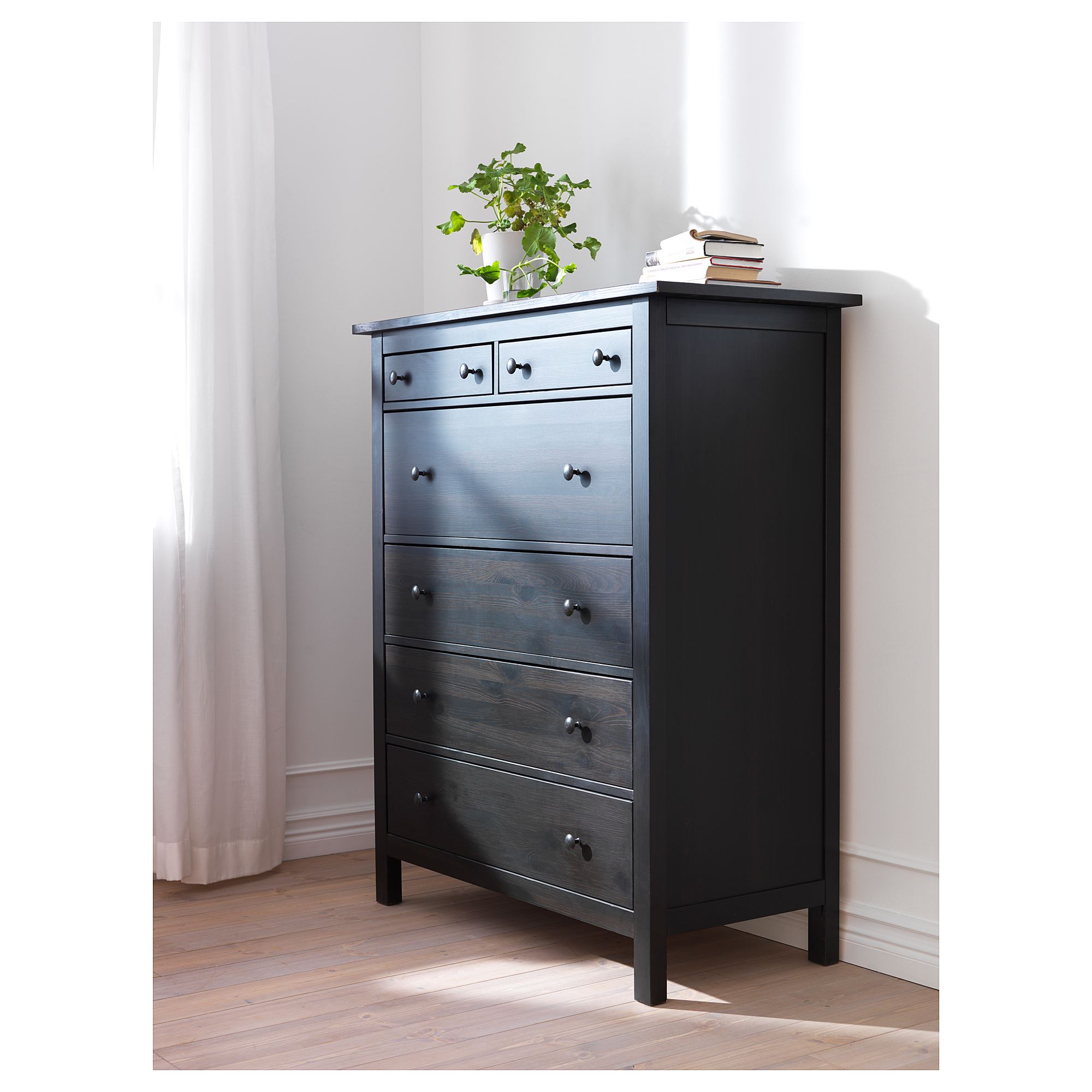 HEMNES IKEA Комод с 6 ящиками, 108x130 см, черно-коричневый