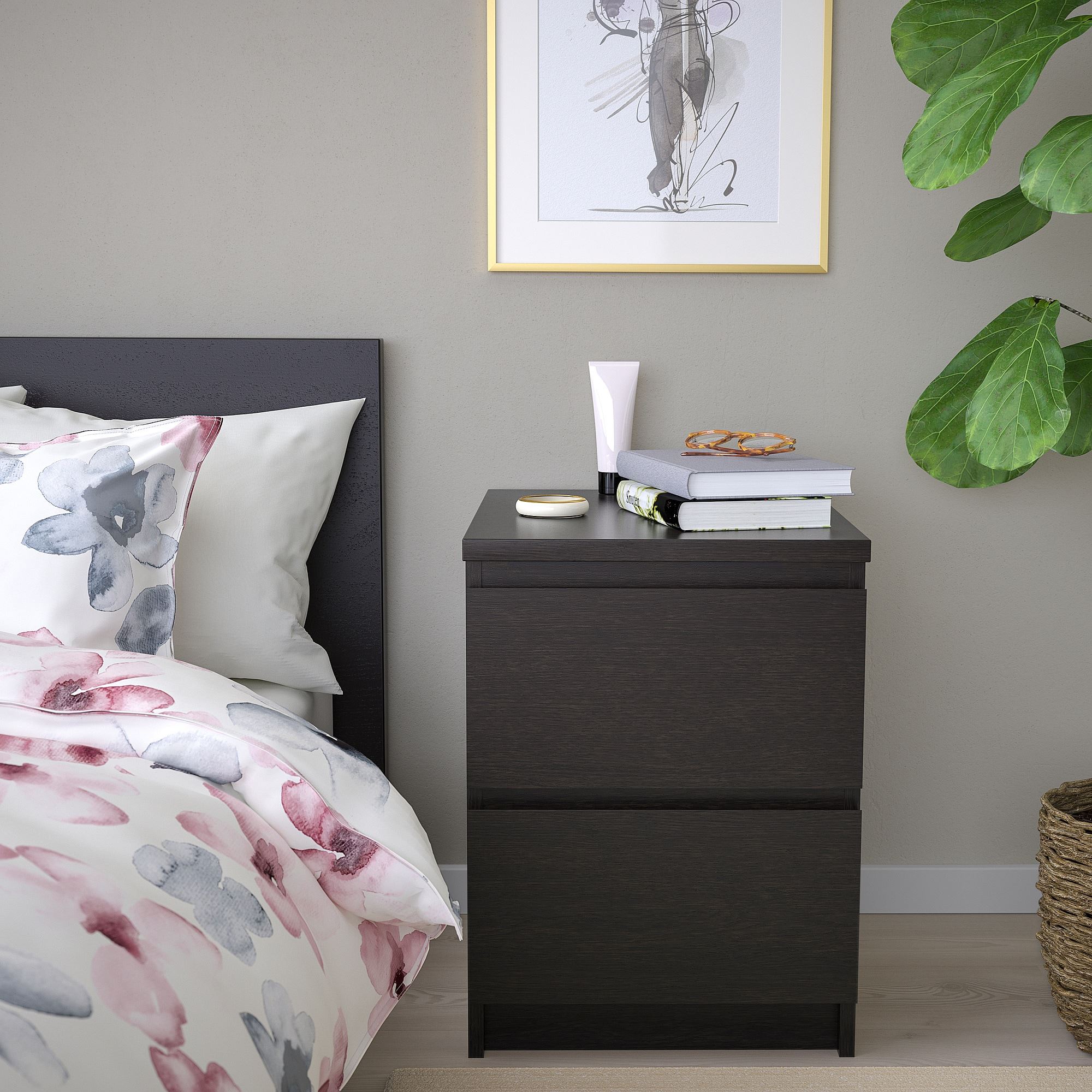 MALM IKEA Комод с 2 ящиками, 40x55 см, черно-коричневый