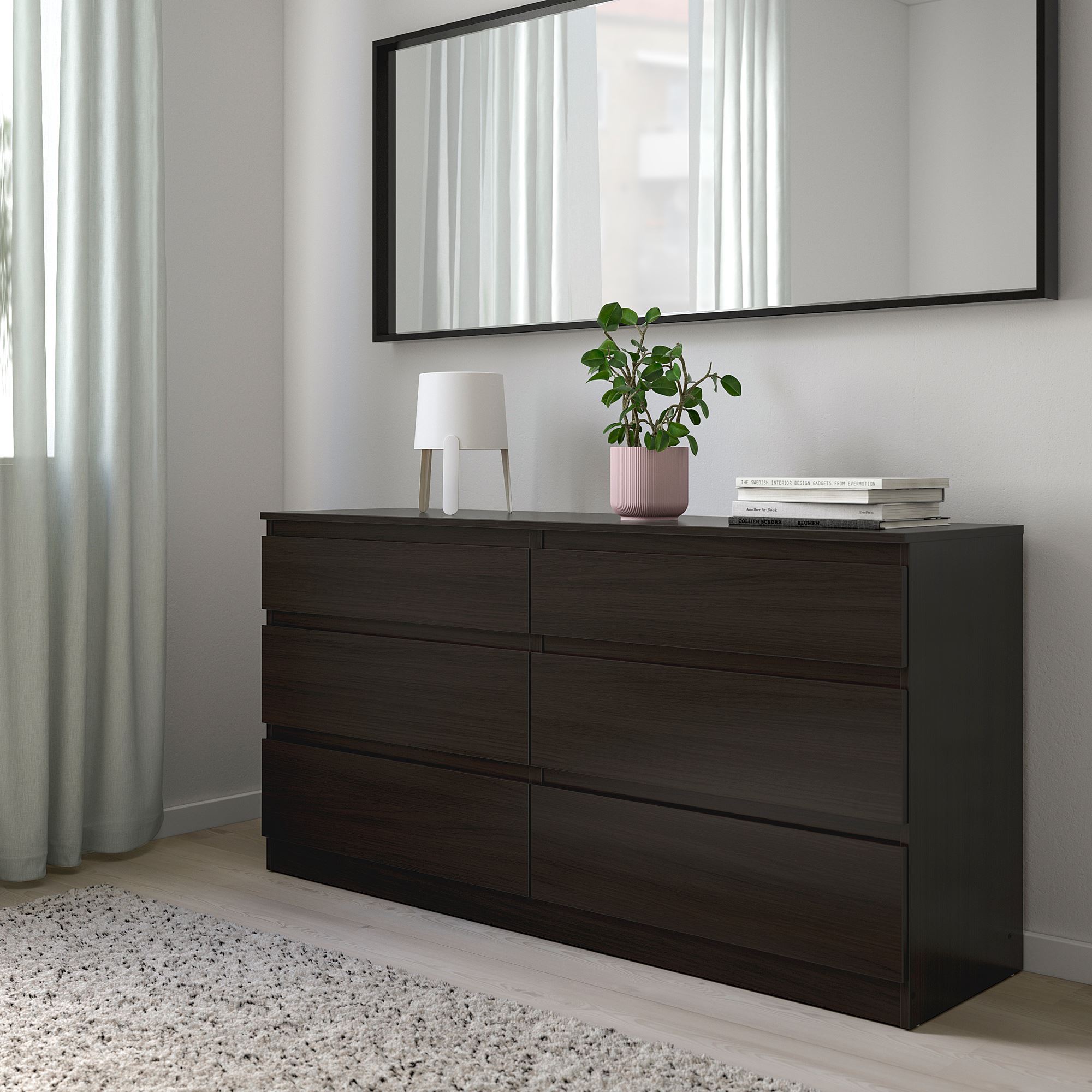KULLEN IKEA Комод с 6 ящиками, 140x72 см, черно-коричневый