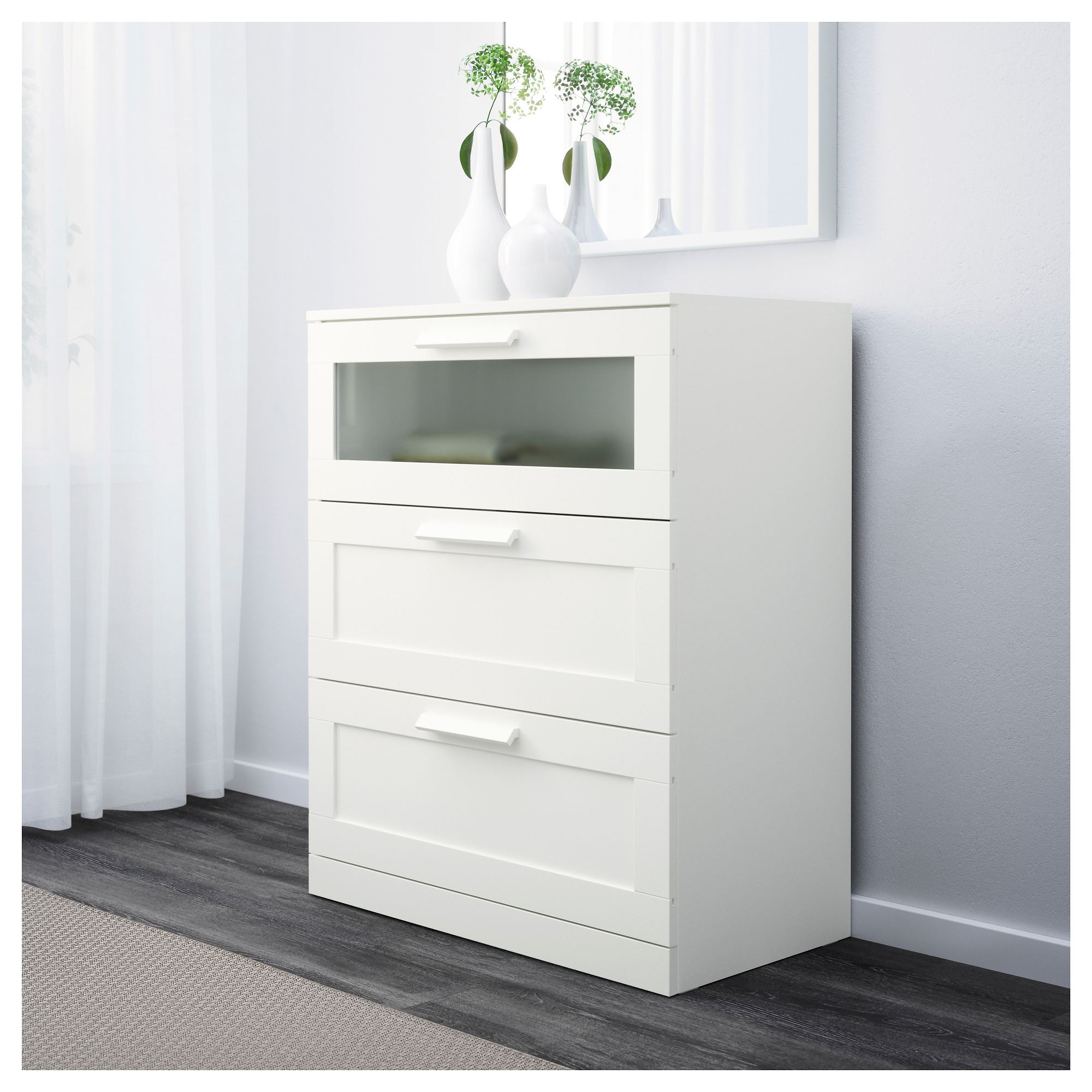 BRIMNES IKEA Комод с 3 ящиками, 78x95 см, белый/матовое стекло
