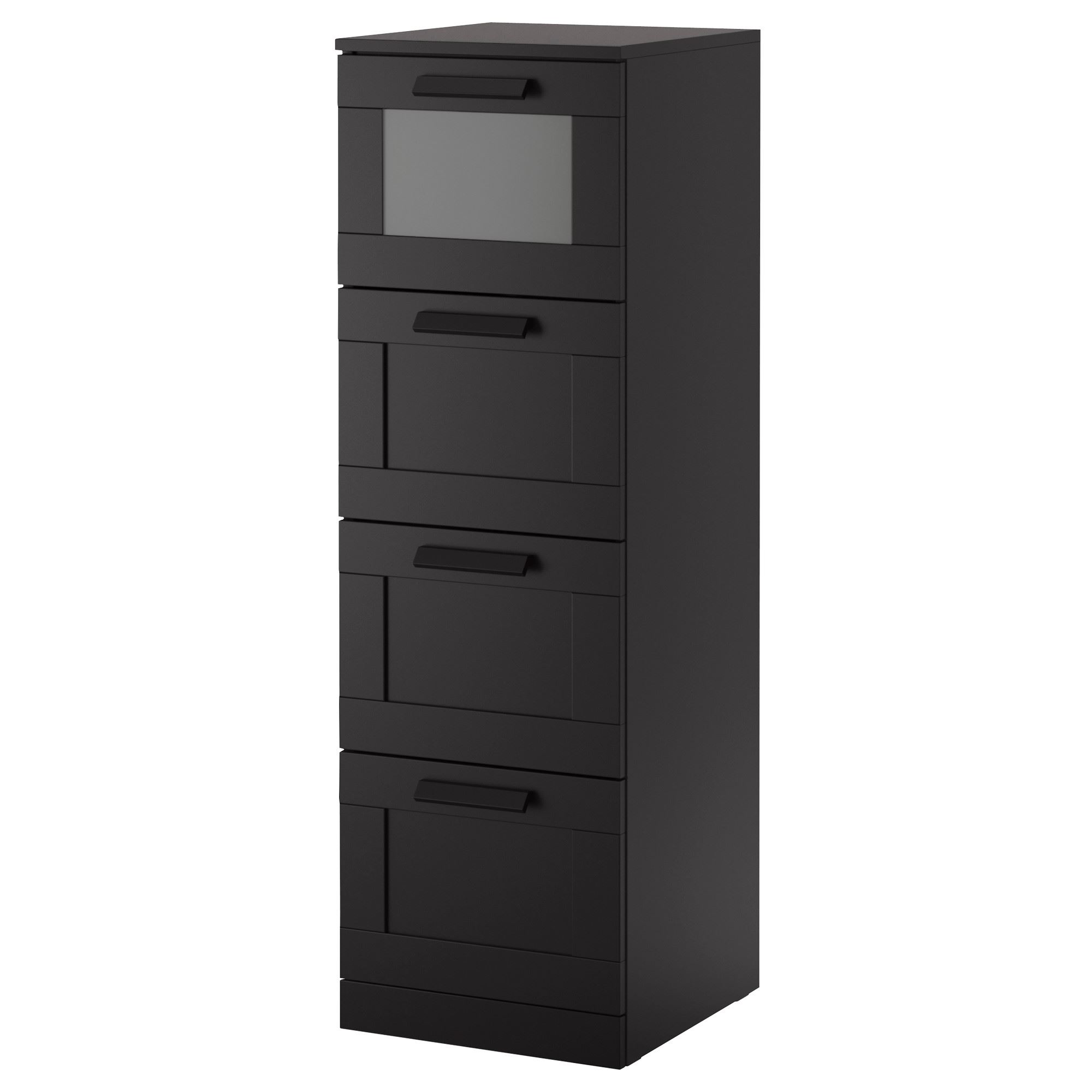 BRIMNES IKEA Комод с 4 ящиками, 39x124 см, чёрный/матовое стекло  (ТОВАР ВЫШЕЛ ИЗ АССОРТИМЕНТА)