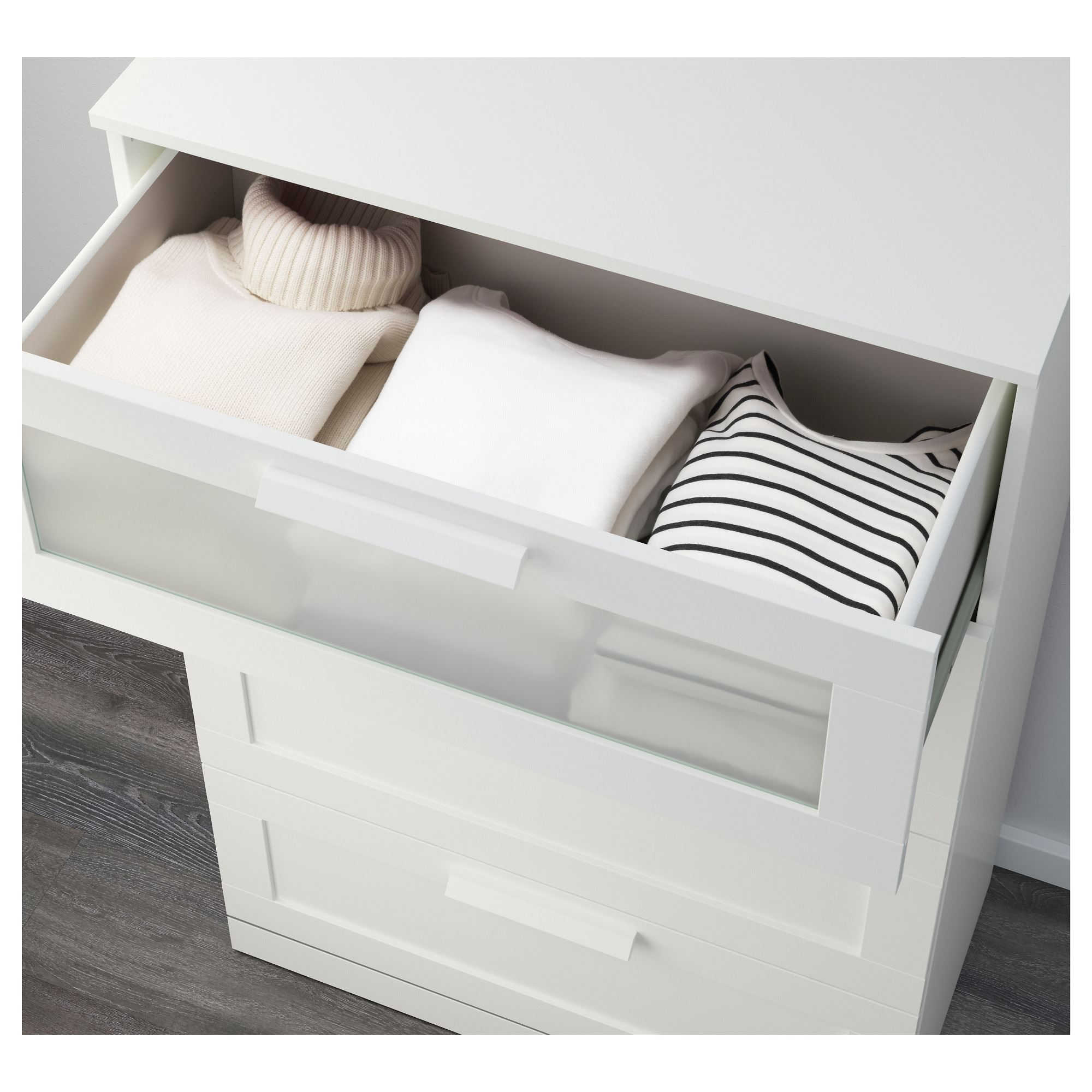 BRIMNES IKEA Комод с 4 ящиками, 78x124 см, белый/матовое стекло