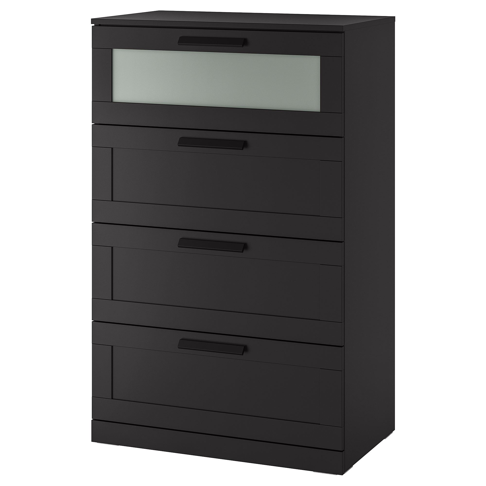 BRIMNES IKEA Комод с 4 ящиками, 78x124 см, чёрный/матовое стекло
