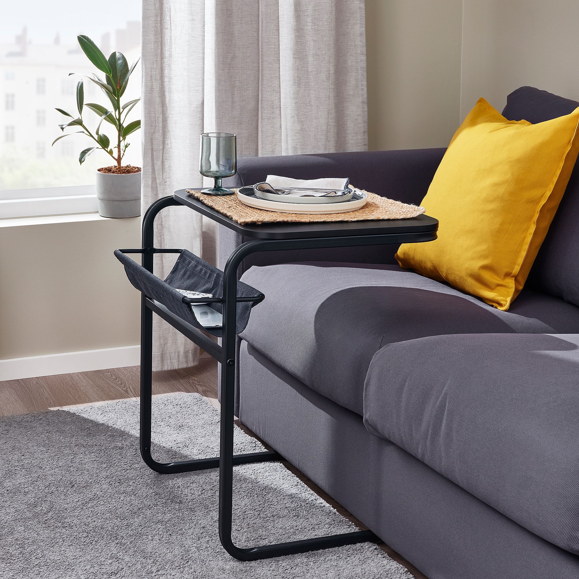 OLSEROD IKEA Придиванный столик, 53x50 см, антрацит/темно-серый