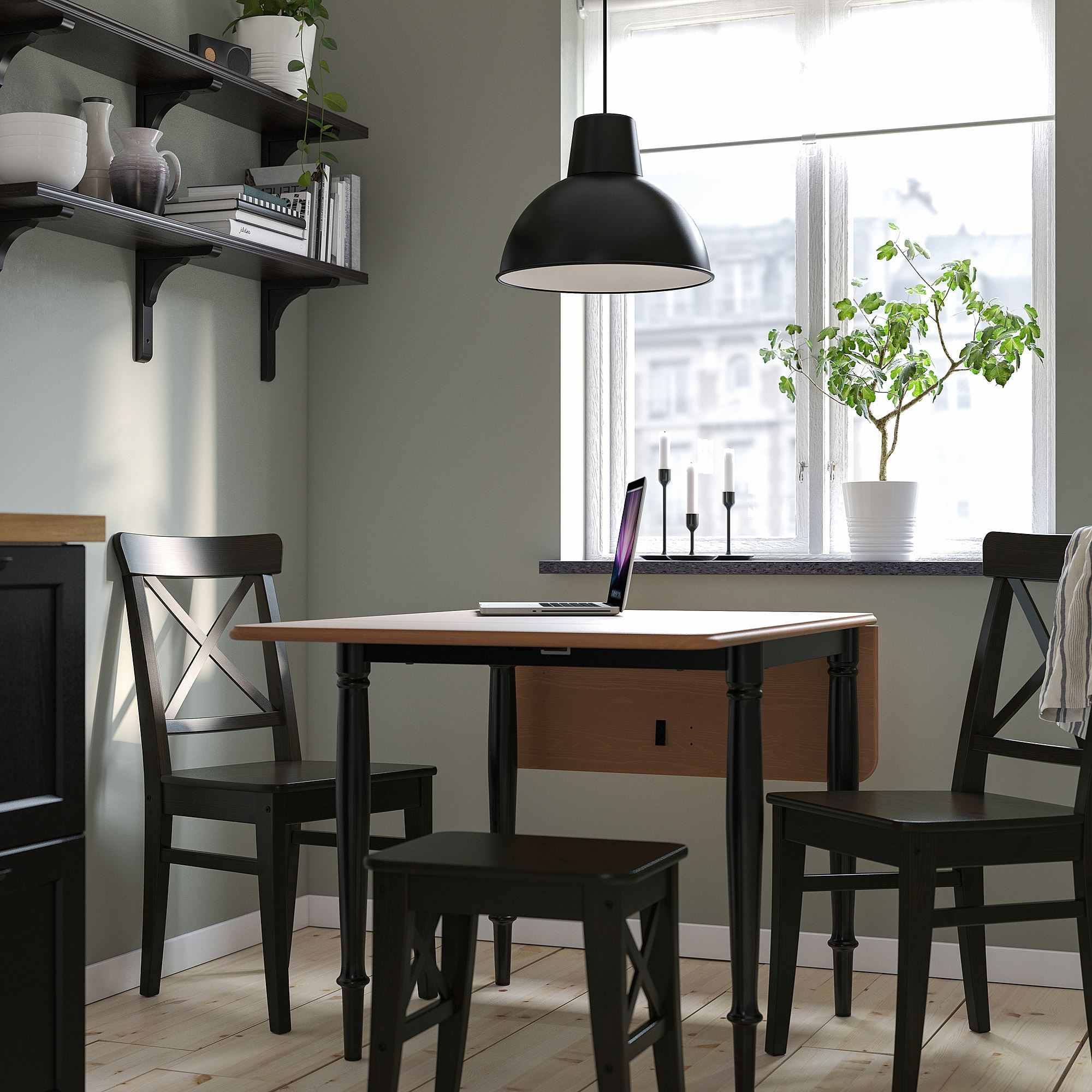 ​DANDERYD IKEA  Стол c откидными полами, 74/134x80 см, дубовый шпон/чёрный