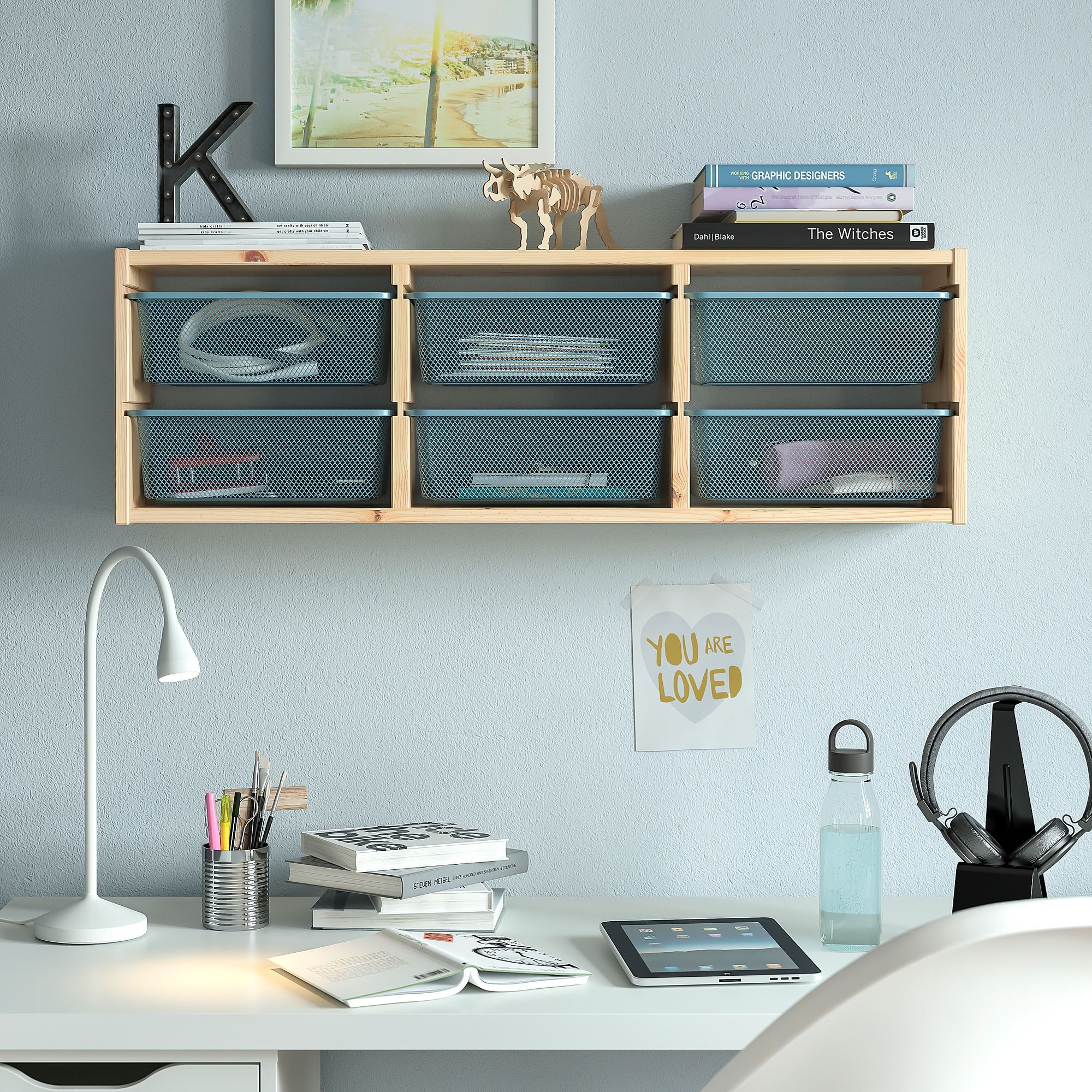 TROFAST IKEA Настенный модуль для хранения, 93x21x30 см, светлая беленая сосна