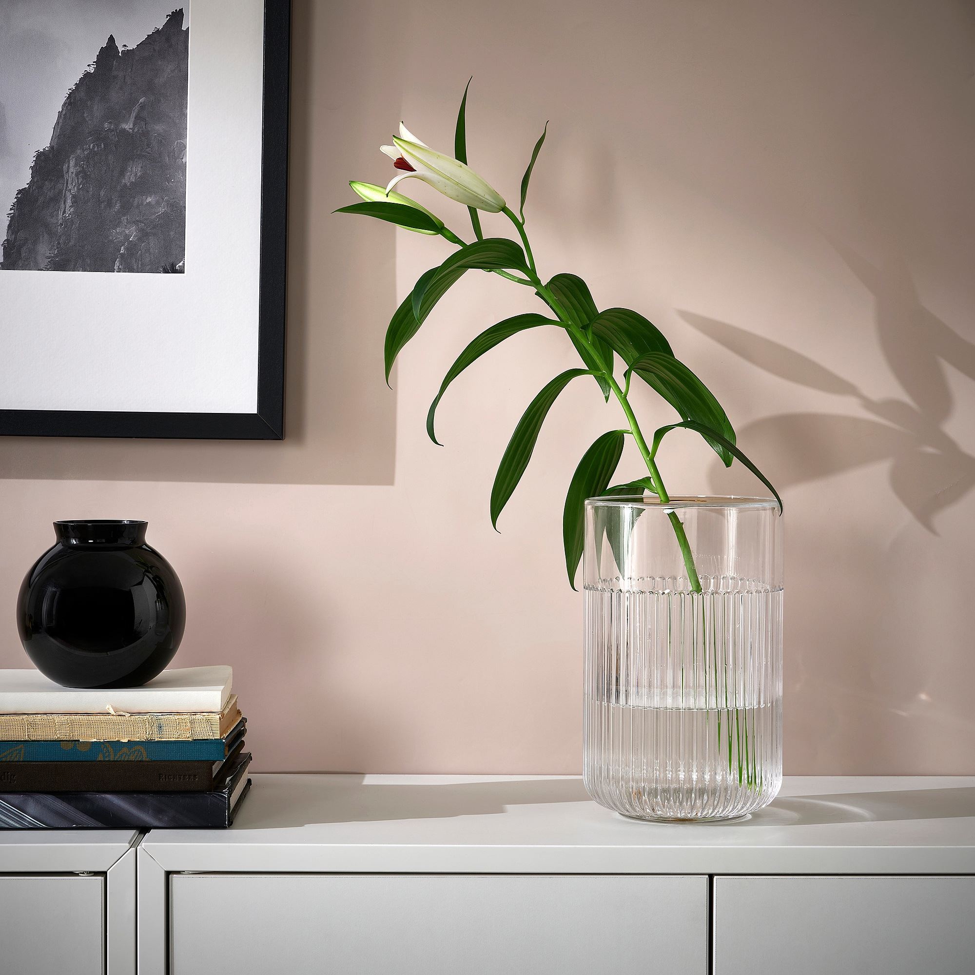 GRADVIS IKEA Ваза с металлической вставкой, 21 см, прозрачное стекло/золотой