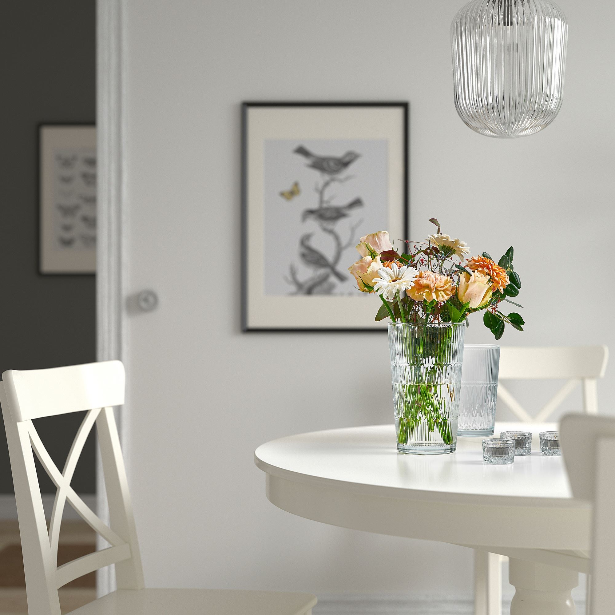 SMALLSPIREA IKEA Ваза, прозрачное стекло/с рисунком, 22 см
