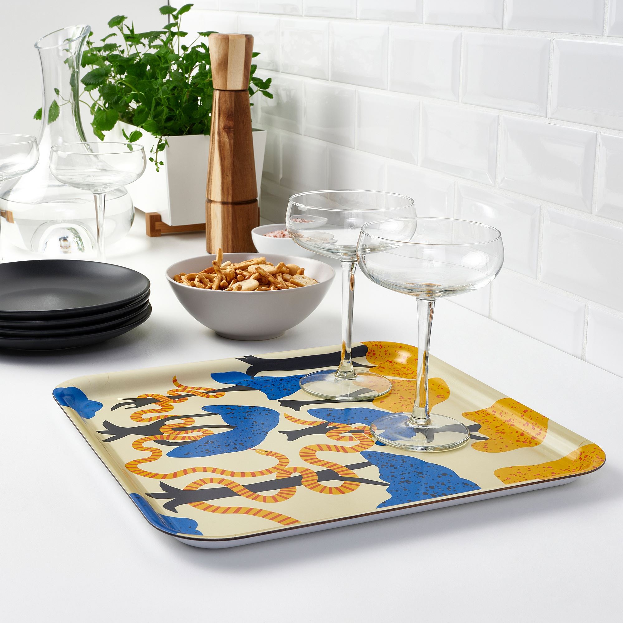 PALPFJARIL IKEA Поднос, с рисунком/разноцветный, 33x33 см  (ТОВАР ВЫШЕЛ ИЗ АССОРТИМЕНТА)