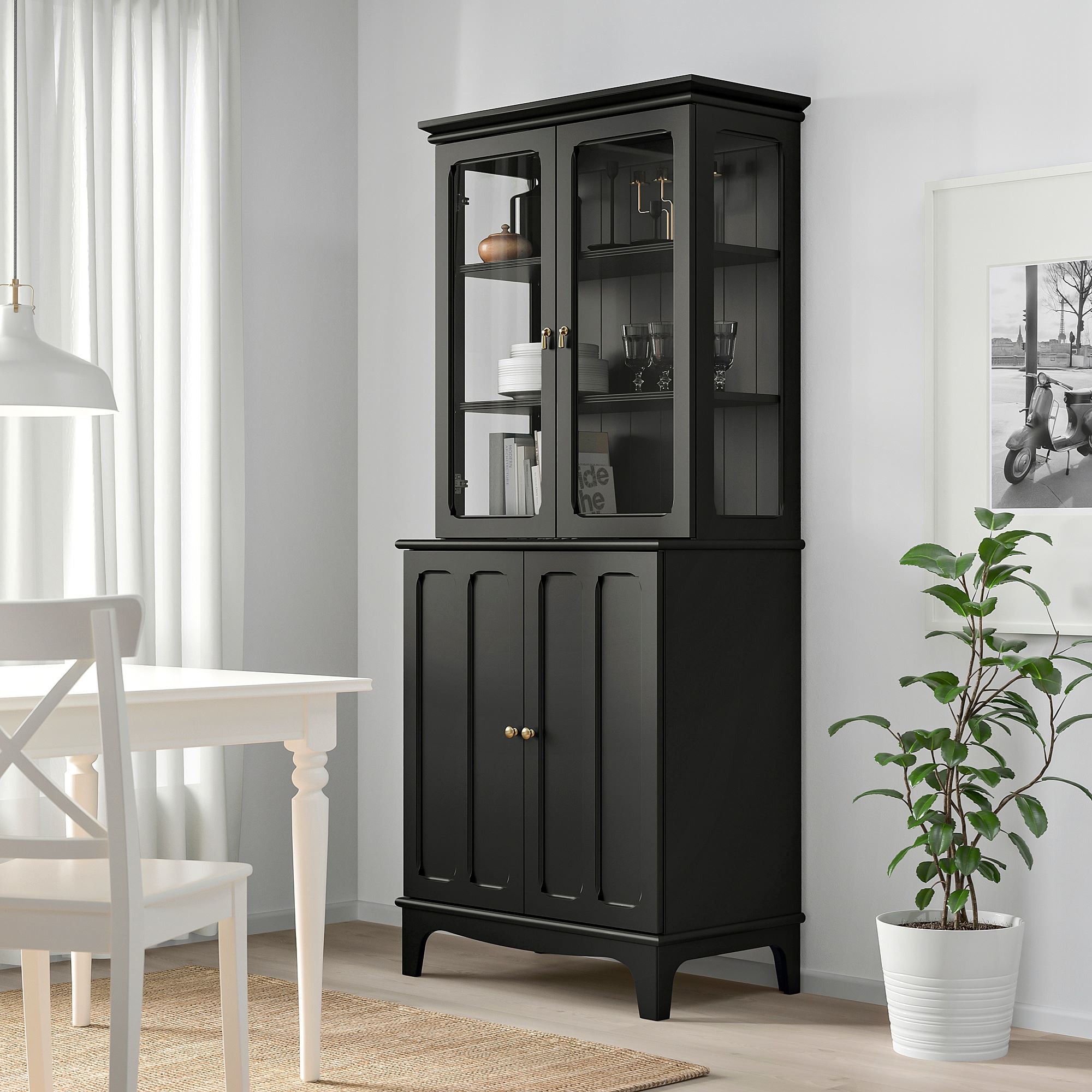 LOMMARP IKEA Шкаф со стеклянными дверцами, чёрный, 86x199 см