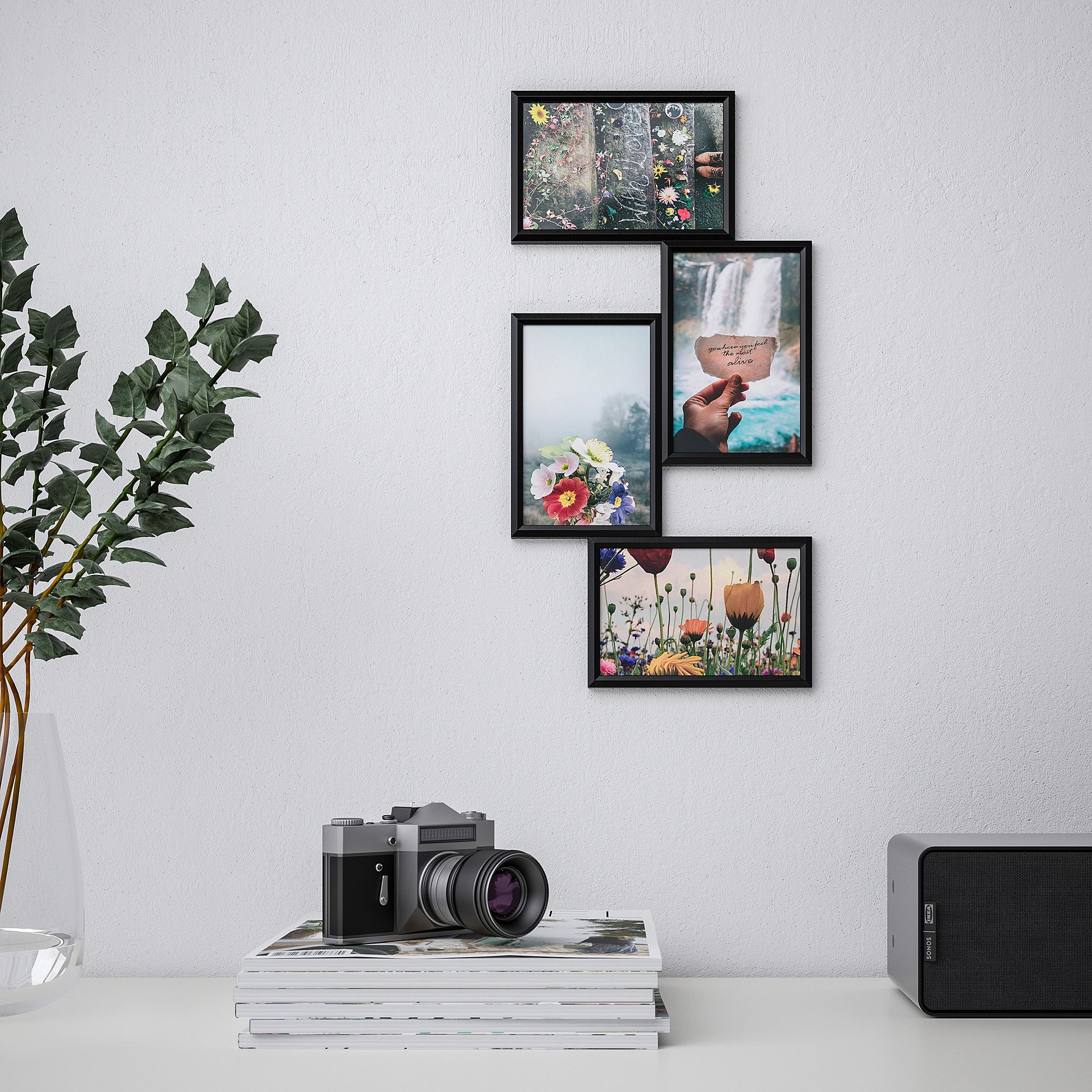 YLLEVAD IKEA Рамка для коллажа на 4 фото,  черный, 21x41 см