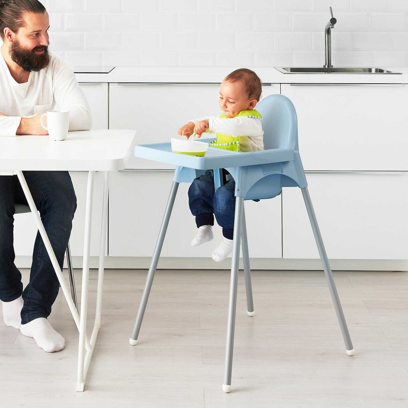 ANTILOP IKEA Высокий стульчик со столешн, голубой/серебристый (ТОВАР ВЫШЕЛ ИЗ АССОРТИМЕНТА)