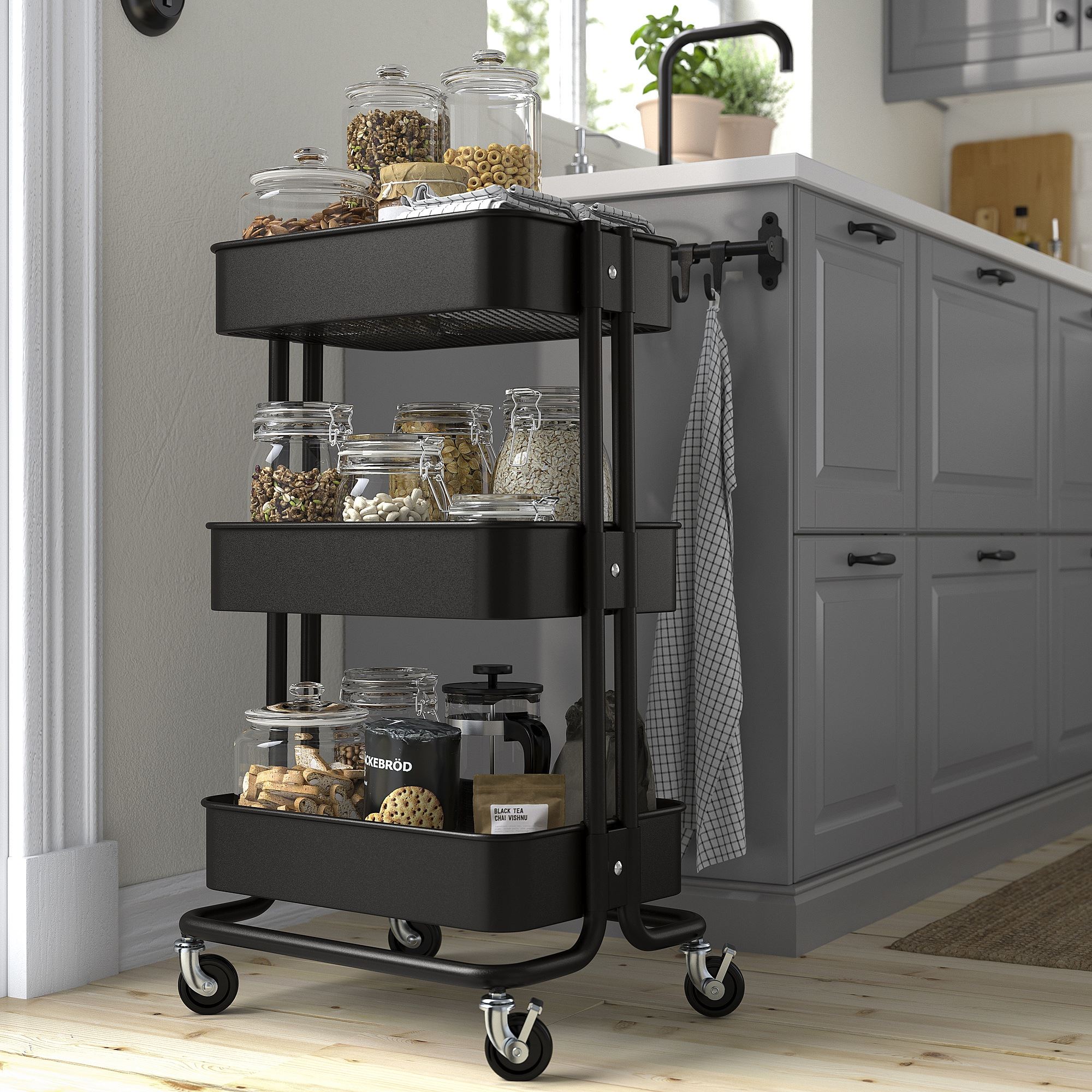 RASKOG IKEA Тележка, чёрный 35x45x77 см