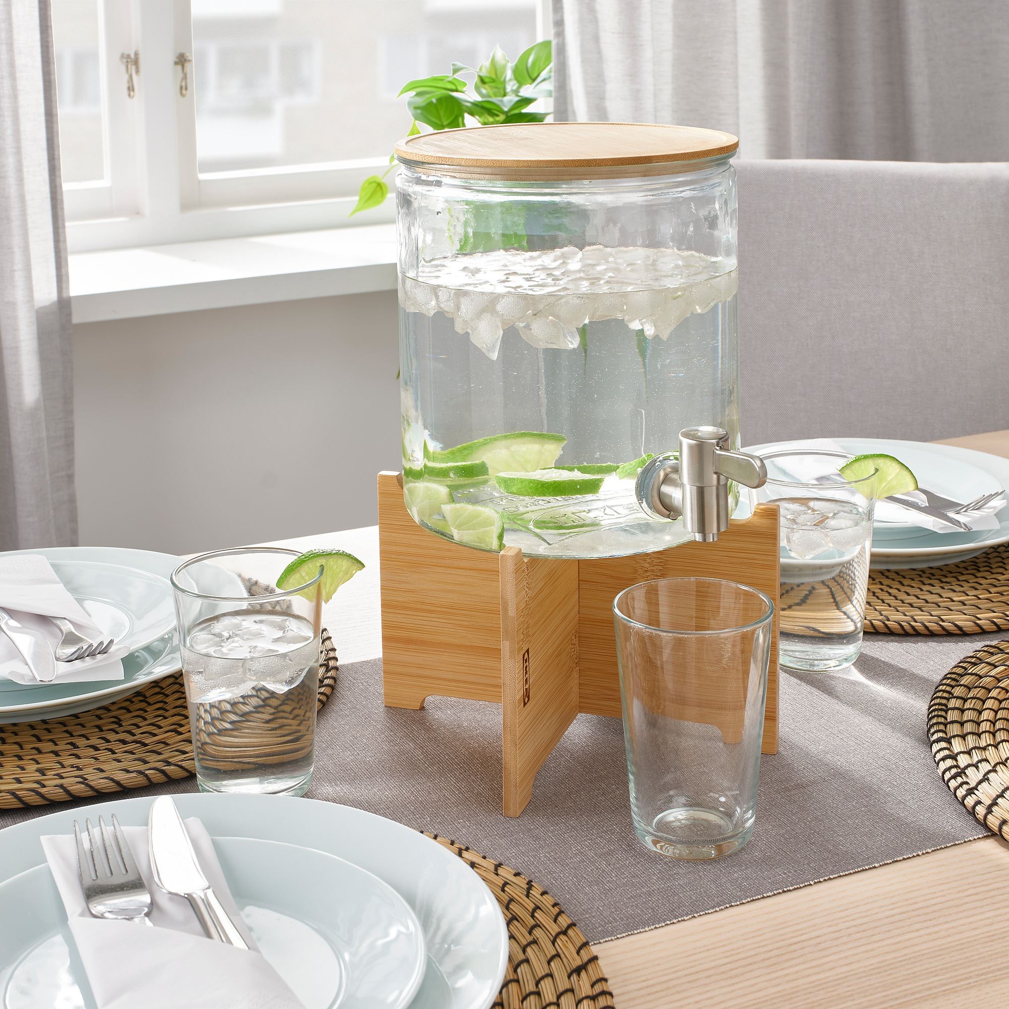 IKEA365+ IKEA Кувшин с краном, бамбук/прозрачное стекло, 4 л