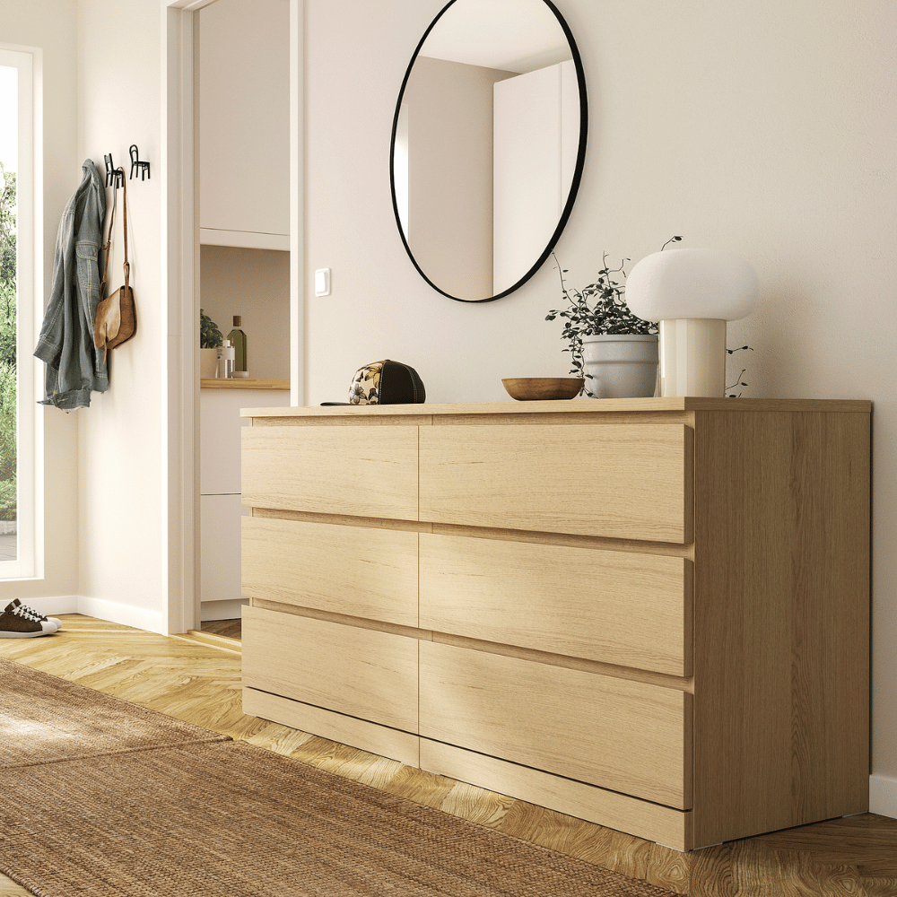 MALM IKEA Комод с 6 ящиками, дубовый шпон, беленый, 160x78 см
