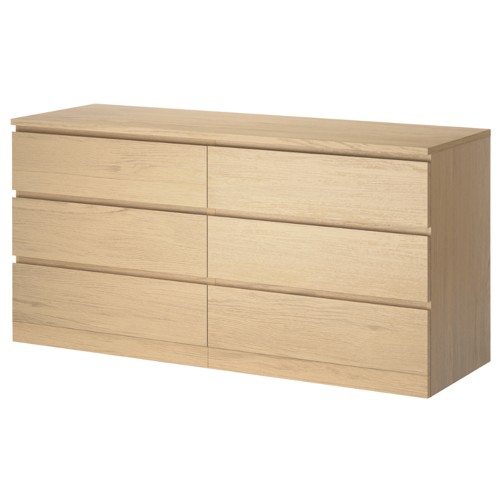 MALM IKEA Комод с 6 ящиками, дубовый шпон, беленый, 160x78 см