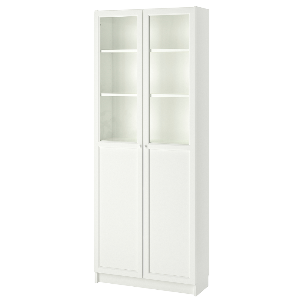 BILLY/OXBERG IKEA Стеллаж/панельные/стеклянные двери, белый, 80x30x202 см