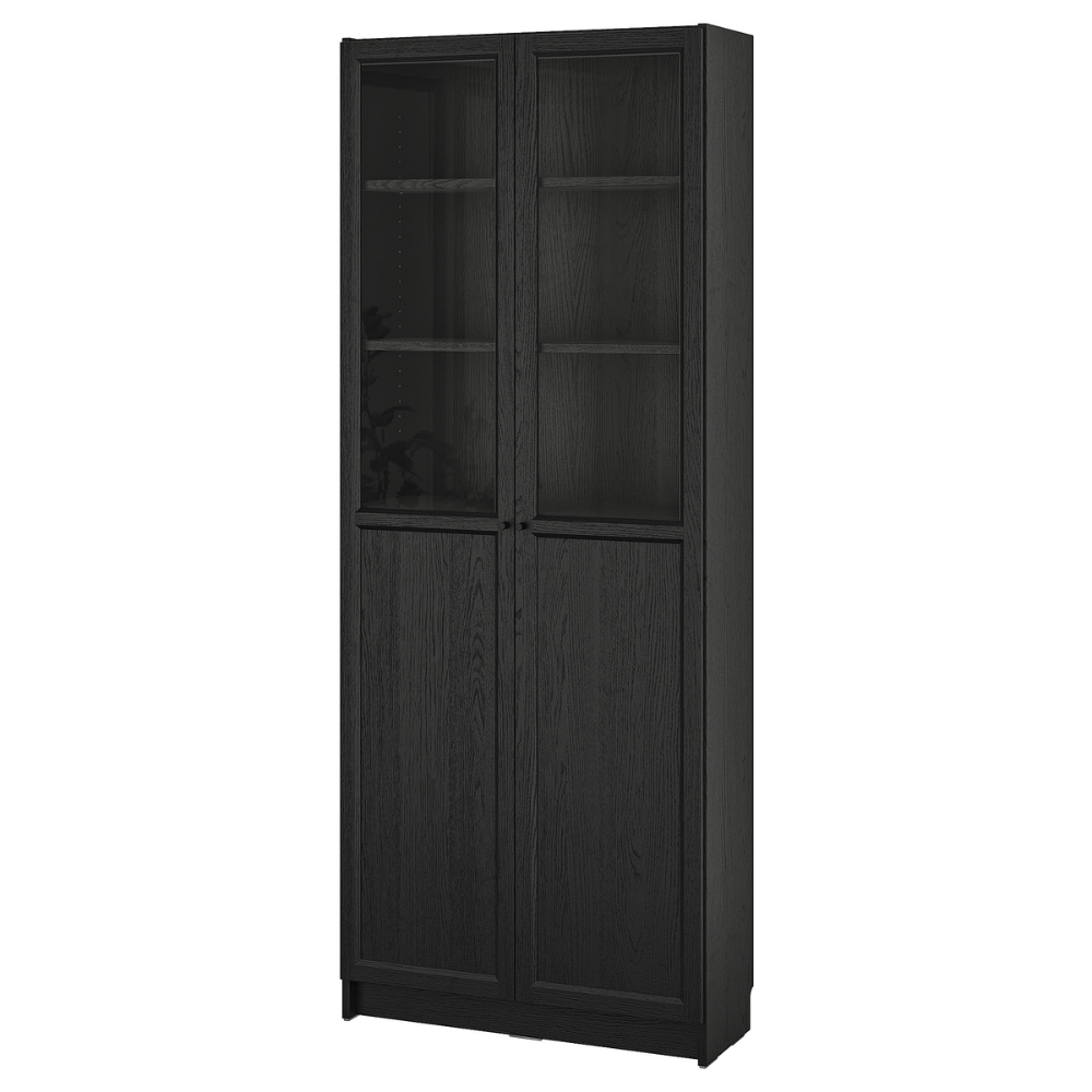 BILLY/OXBERG IKEA Стеллаж/панельные/стеклянные двери, черный, 80x30x202 см