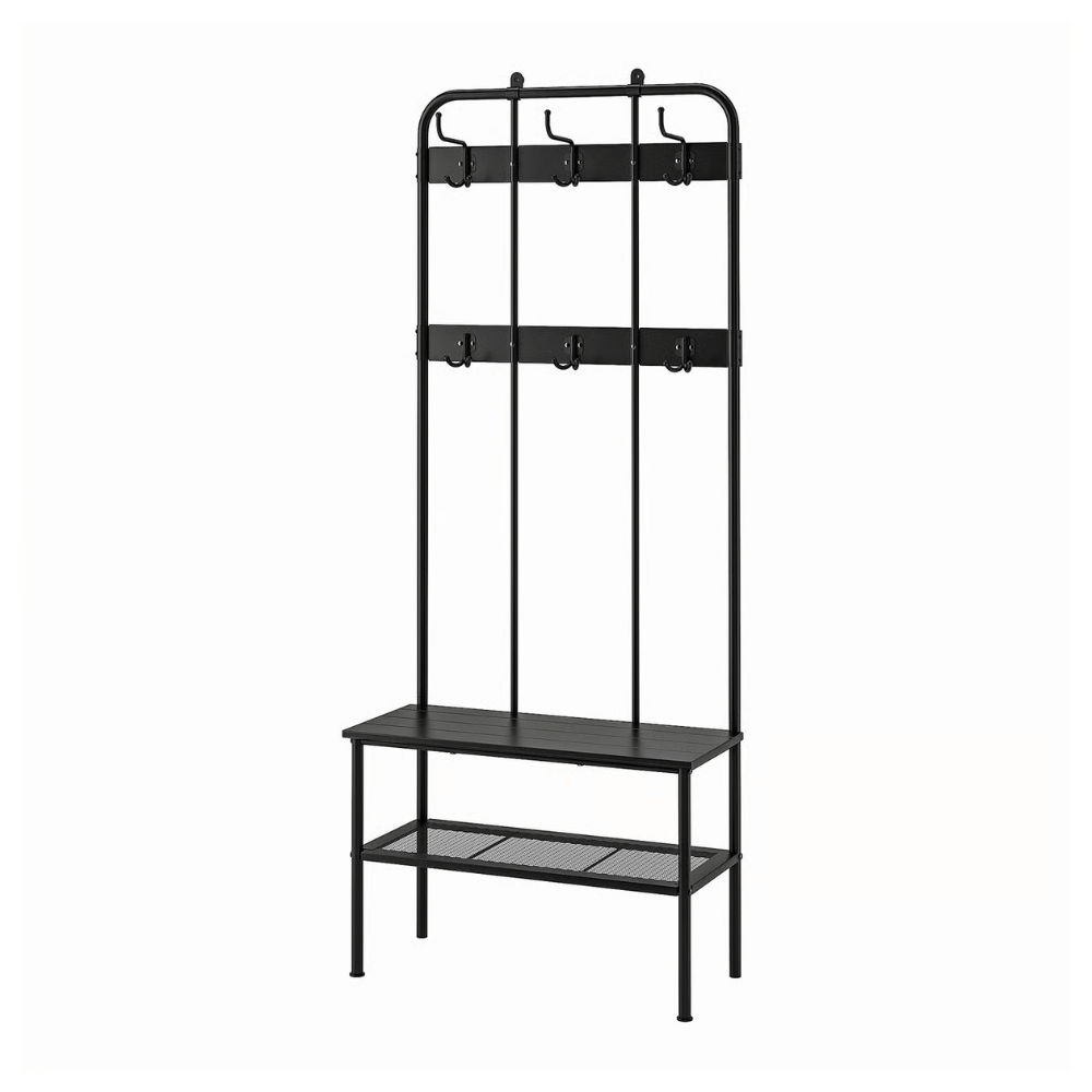 NIPASEN IKEA Вешалка-скамья с отделением д/обуви, чёрный, 190x35x79 см