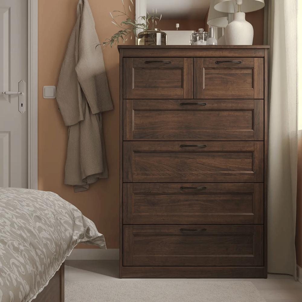 SONGESAND IKEA Комод с 6 ящиками, коричневый, 82x126 см