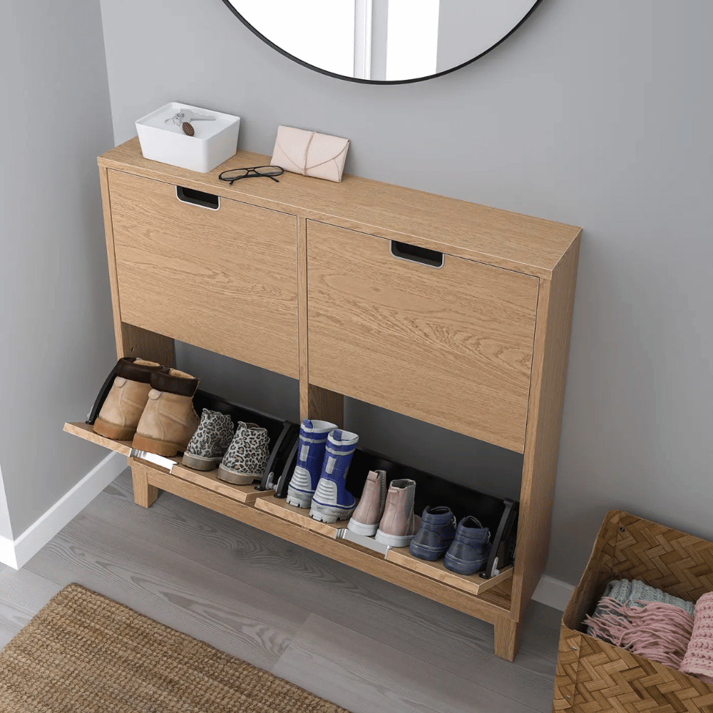STALL IKEA СТЭЛЛ Галошница, 4 отделения, дубовый шпон, 96x17x90 см