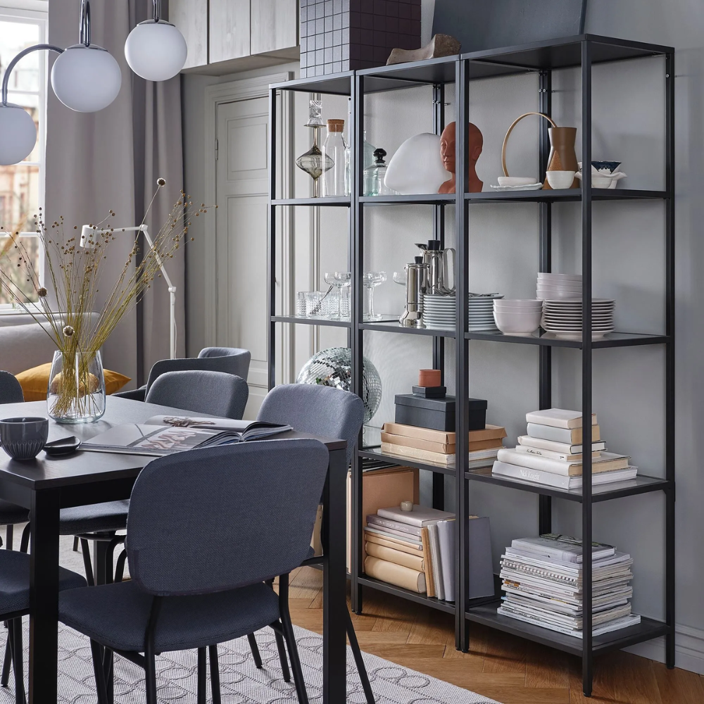 VITTSJO IKEA Стеллаж, черно-коричневый/стекло, 51x175 см