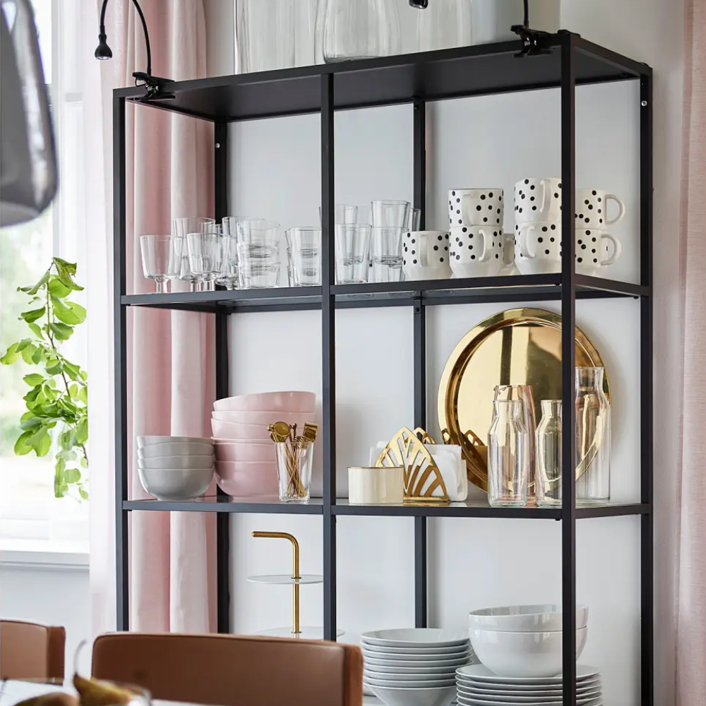 VITTSJO IKEA Стеллаж, черно-коричневый/стекло, 100x175 см